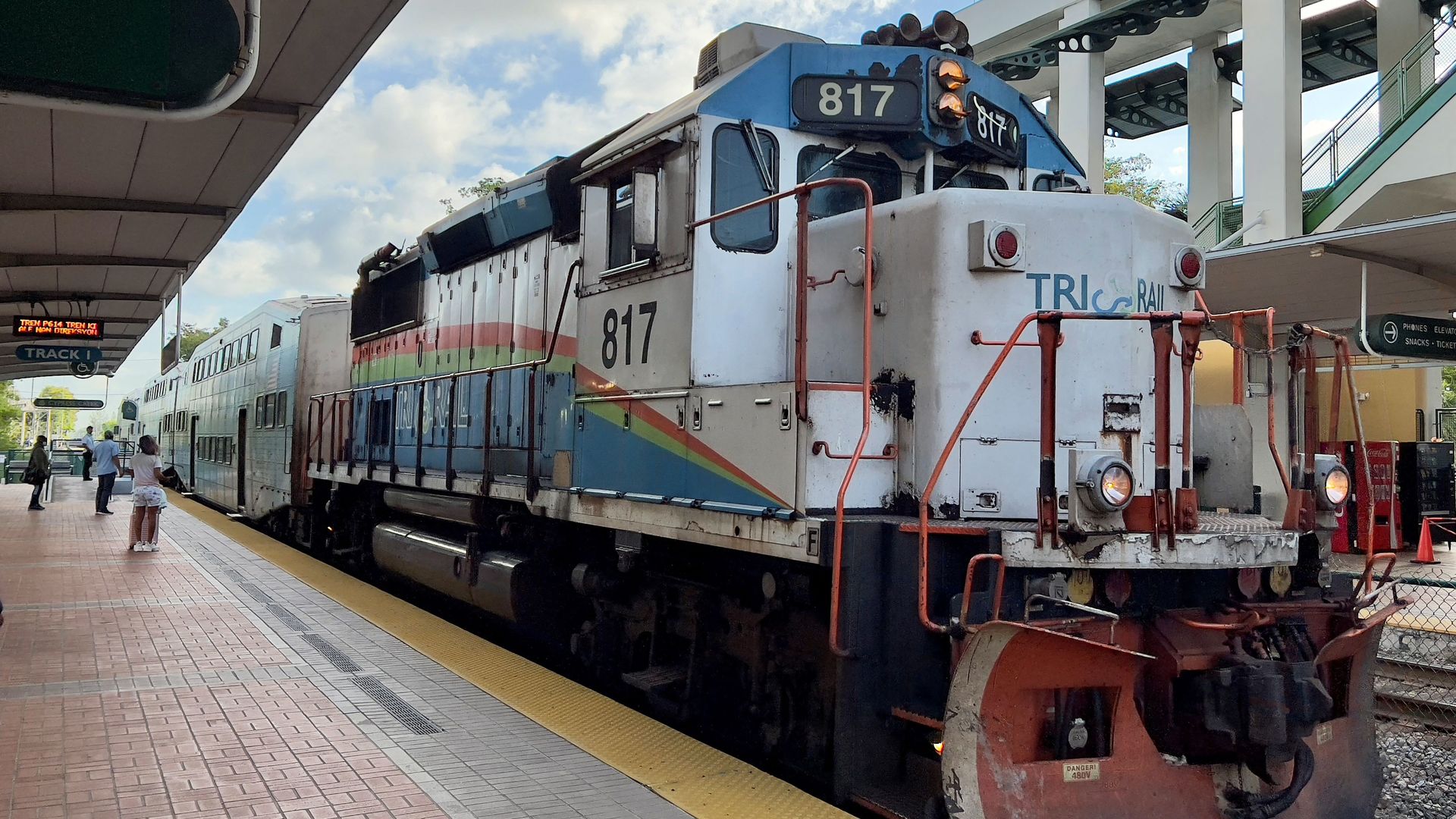A train waits at the Cypress Creek Tri-Rail station, North of Fort Lauderdale, Florida, on April 27, 2022. (Photo by Daniel SLIM / AFP) (Photo by DANIEL SLIM/AFP via Getty Images)