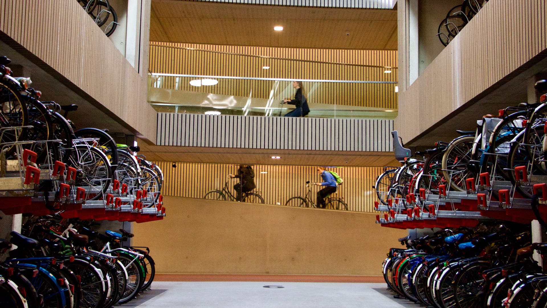 Image of the world's largest bicycle parking garage in Utrecht, Netherlands