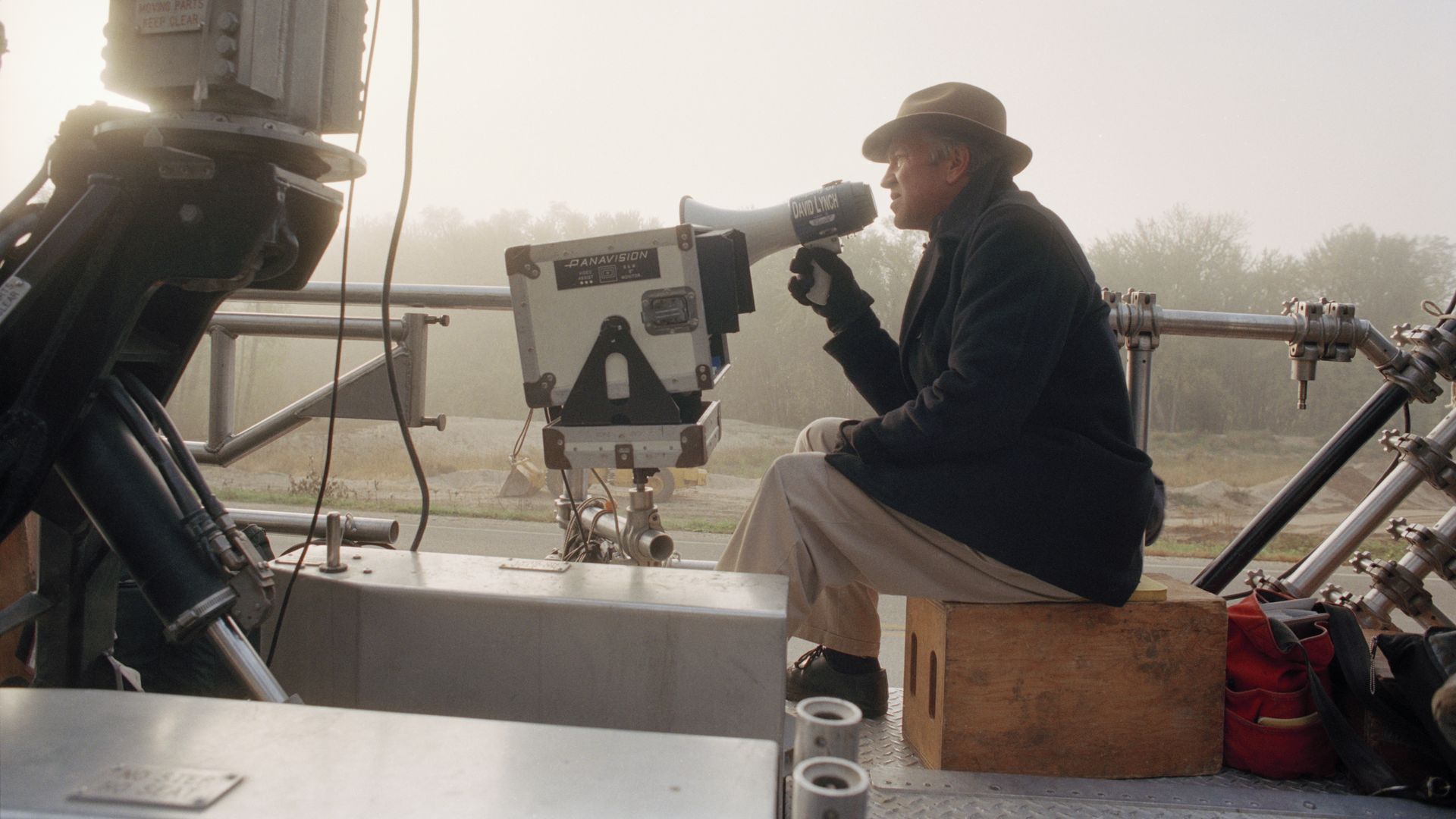 American director David Lynch on set of his film The Straight Story.