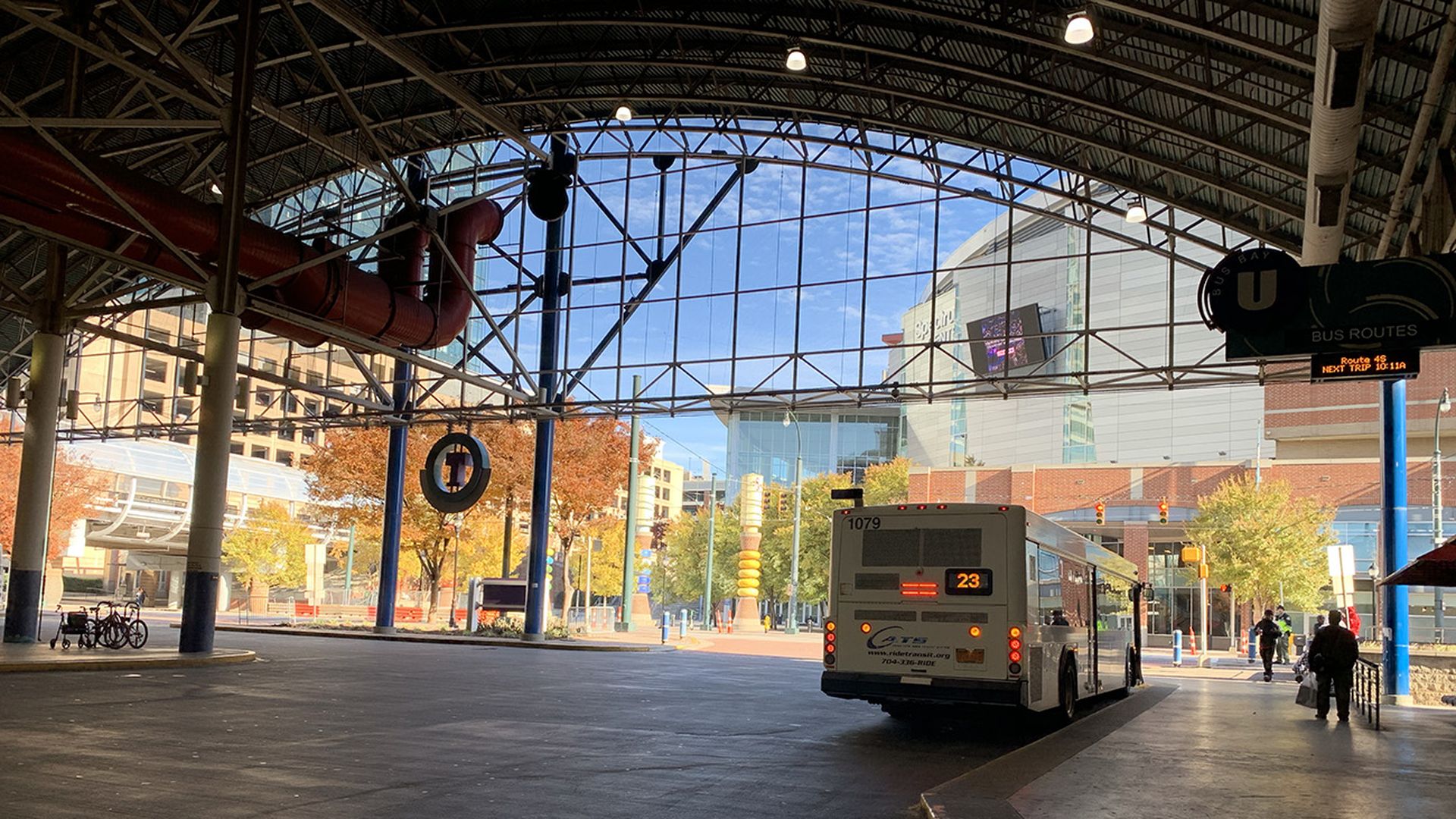 A bus is parked in the Charlotte Area Transit Center