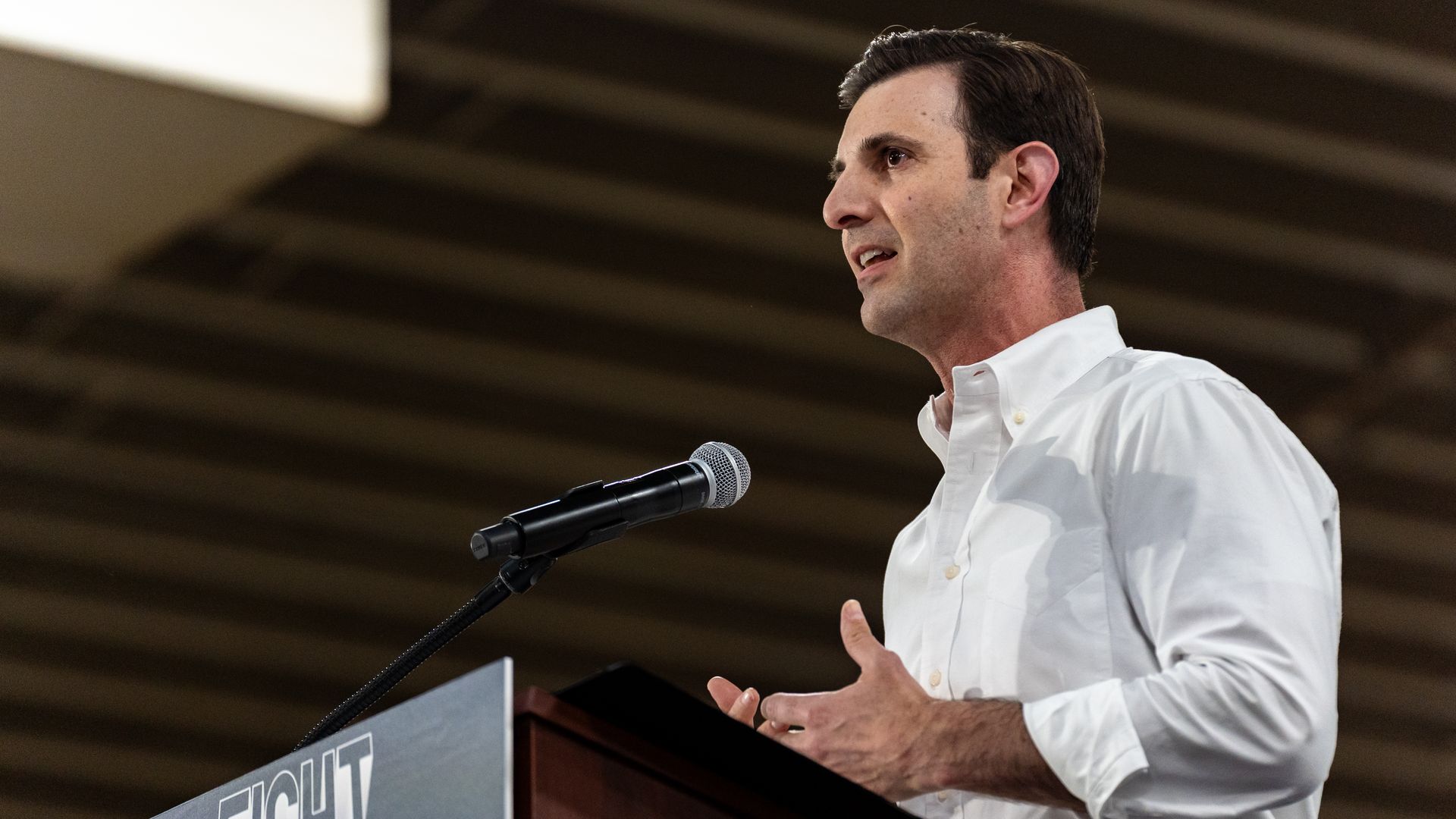 Congressman Chris Deluzio (D-PA) speaks at the Fighting Oligarchy rally in Harrisburg, Pennsylvania, United States, on May 2, 2025. (Photo by Nathan Morris/NurPhoto via Getty Images)
