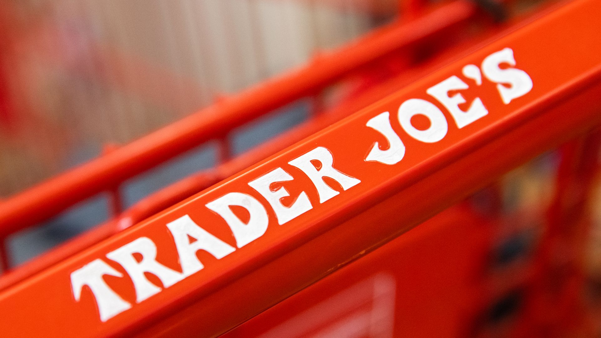 A signage on a shopping cart at the Trader Joe's store.
