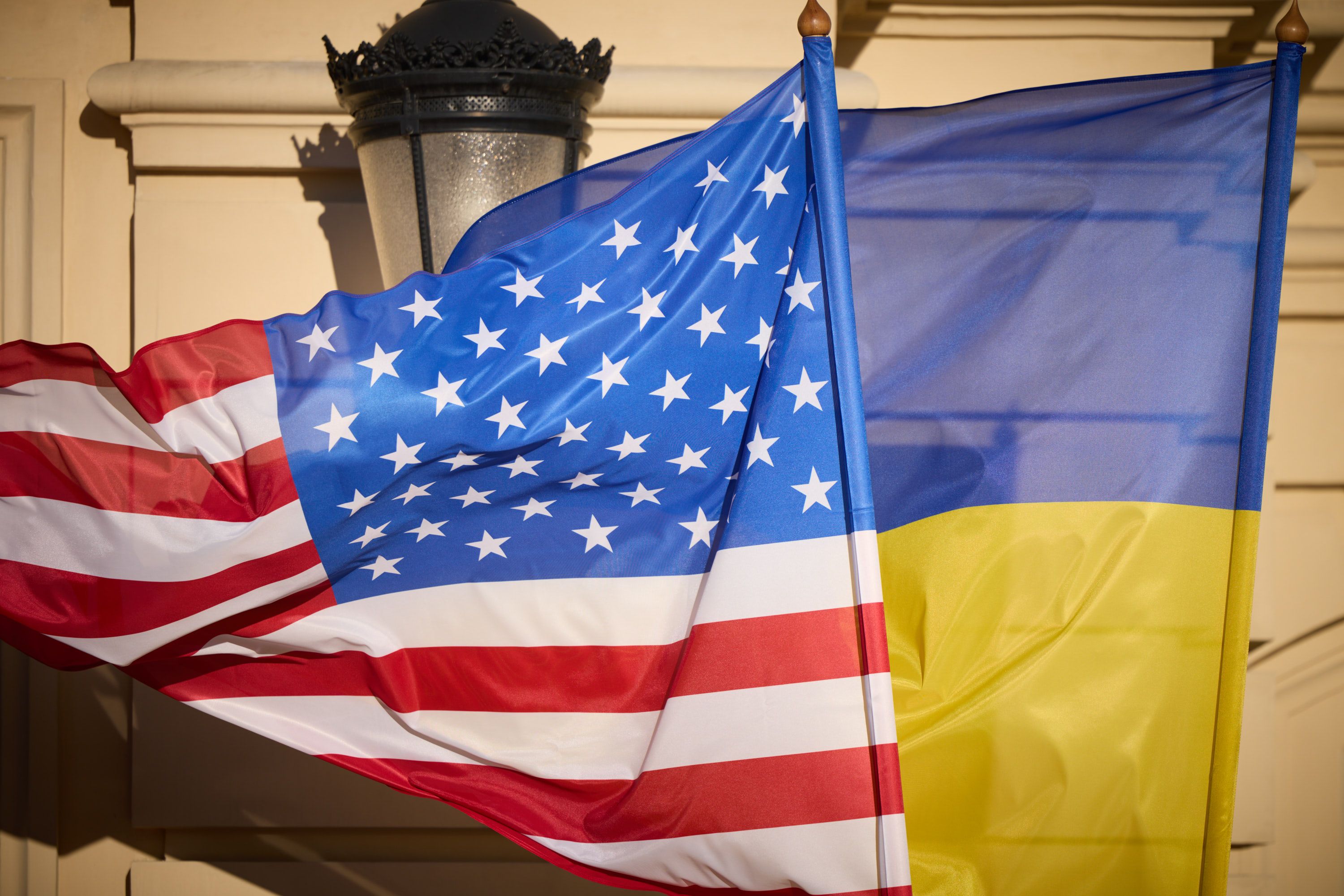 U.S. and Ukrainian flags in Kyiv