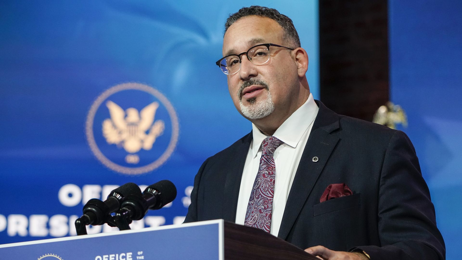 Miguel Cardona speaks.