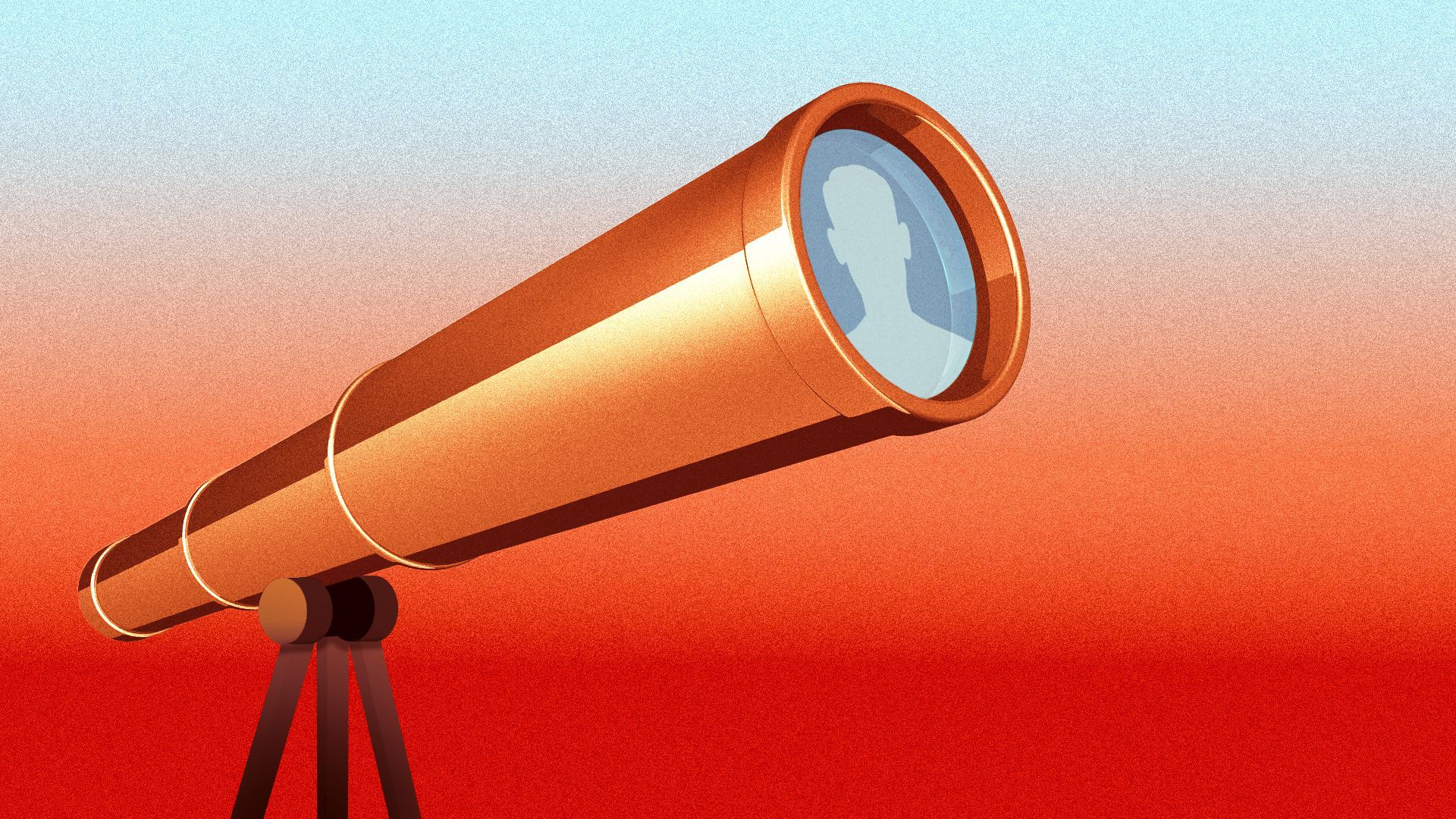 Illustration of a telescope with a Facebook default profile picture in place of a lens