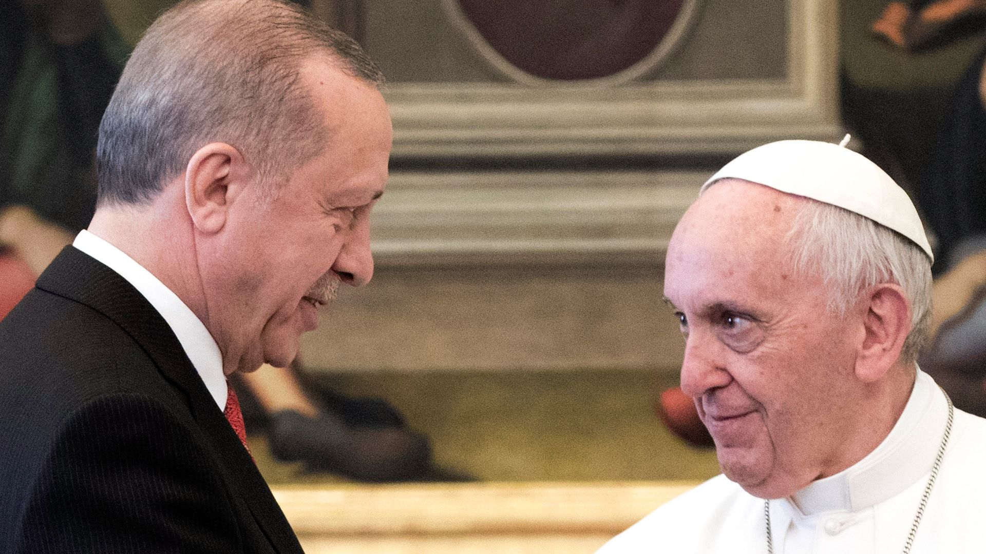 Pope Francis meets President of Turkey Recep Tayyip Erdogan at the Apostolic Palace. 