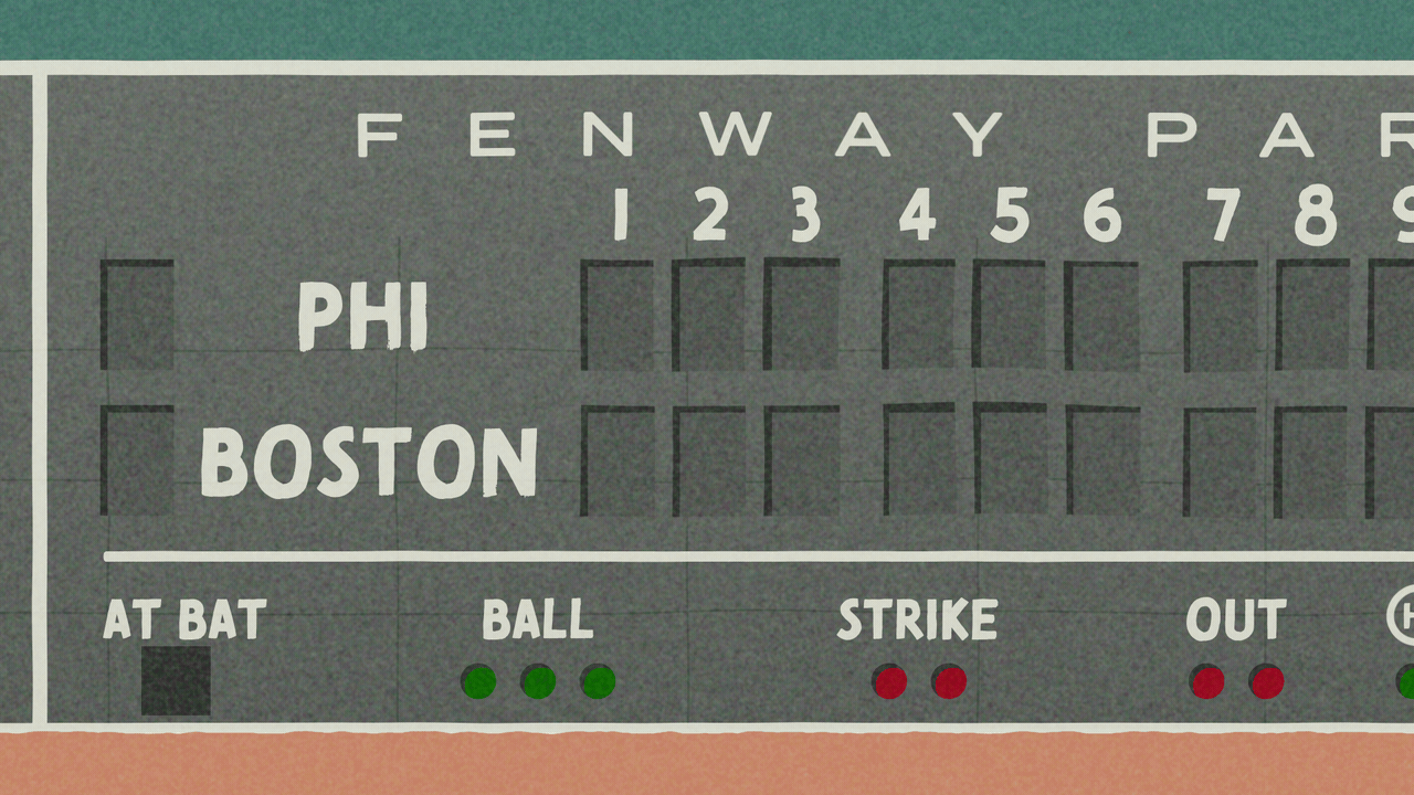 Animated illustration of the Green Monster scoreboard at Fenway Park. Instead of runs, the tiles spell out YOU THINK YOU'RE BETTER THAN ME?