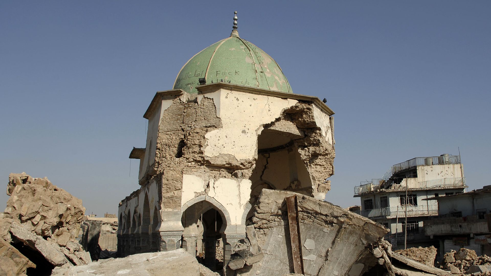 The landmark al-Nuri mosque in the old city of Mosul in northern Iraq. 