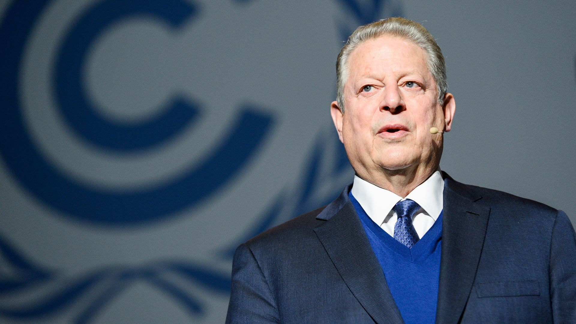 Al Gore, Former U.S. Vice President and Chairman of The Climate Reality Project seen speaking during the Climate Crisis and its Solutions presentation at the COP24 UN Climate Change Conference 2018. 