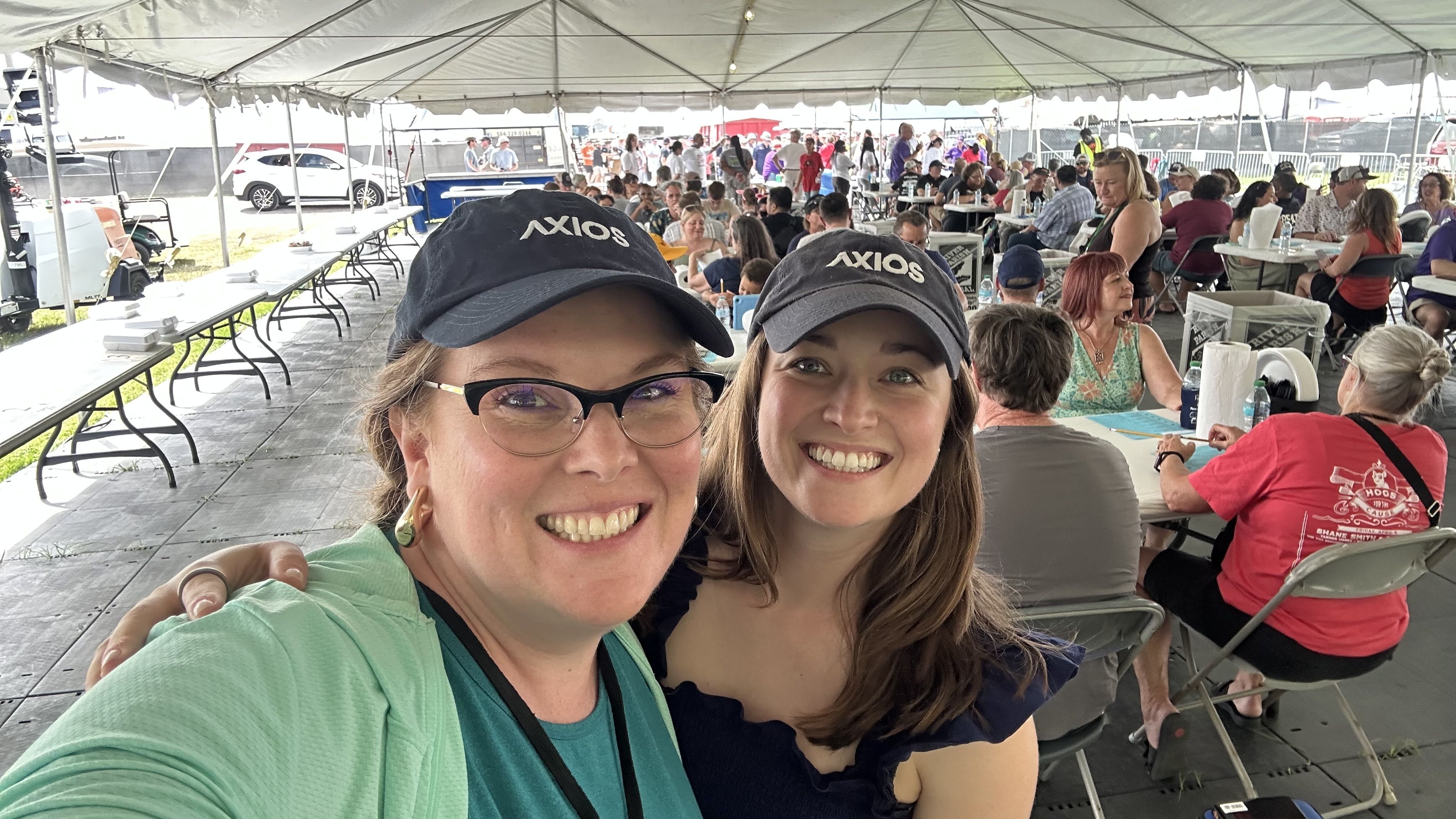 Photo shows Maddy and Carlie in the judges tent.