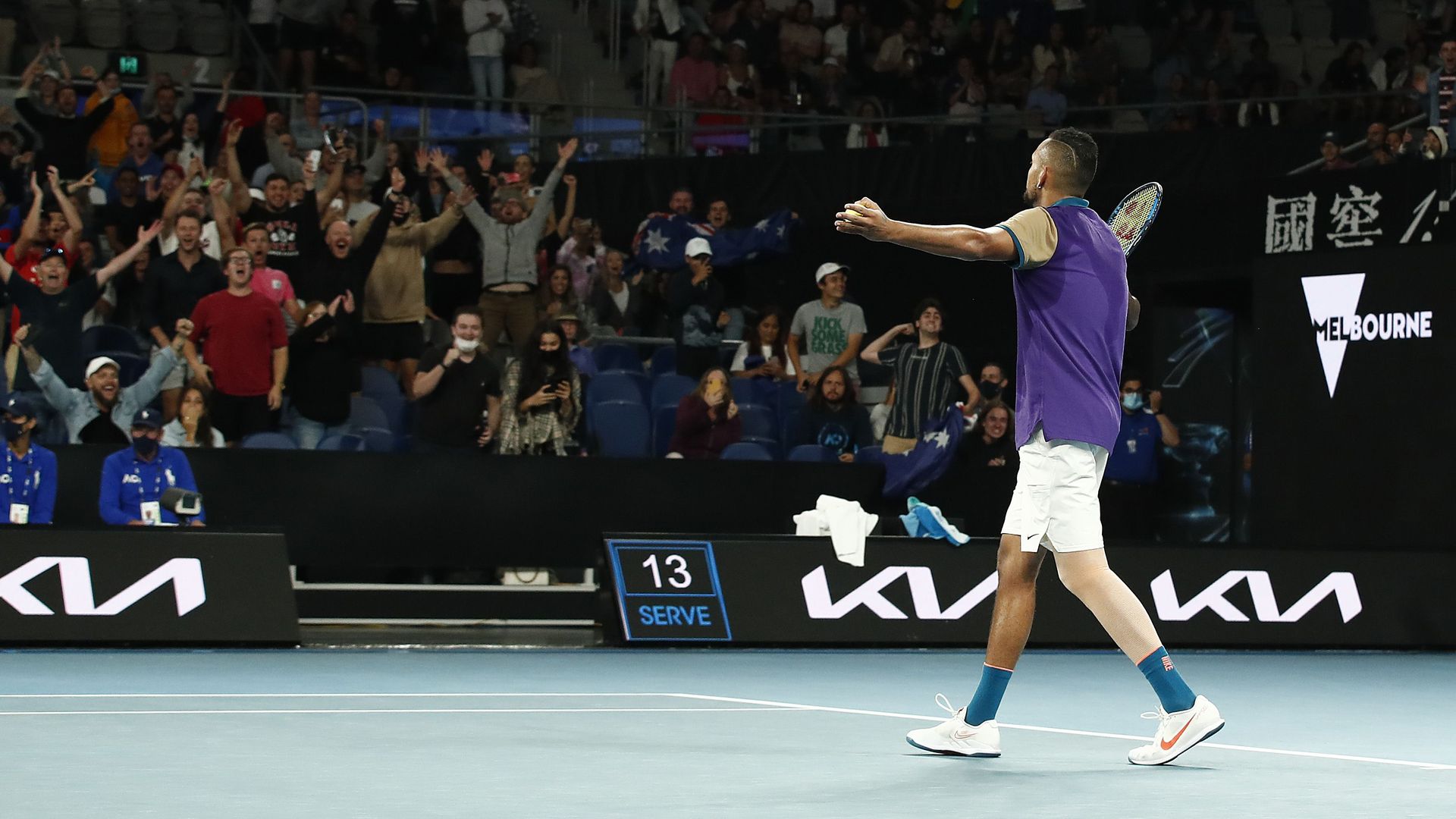 Nick Kyrgios pumps up the crowd.
