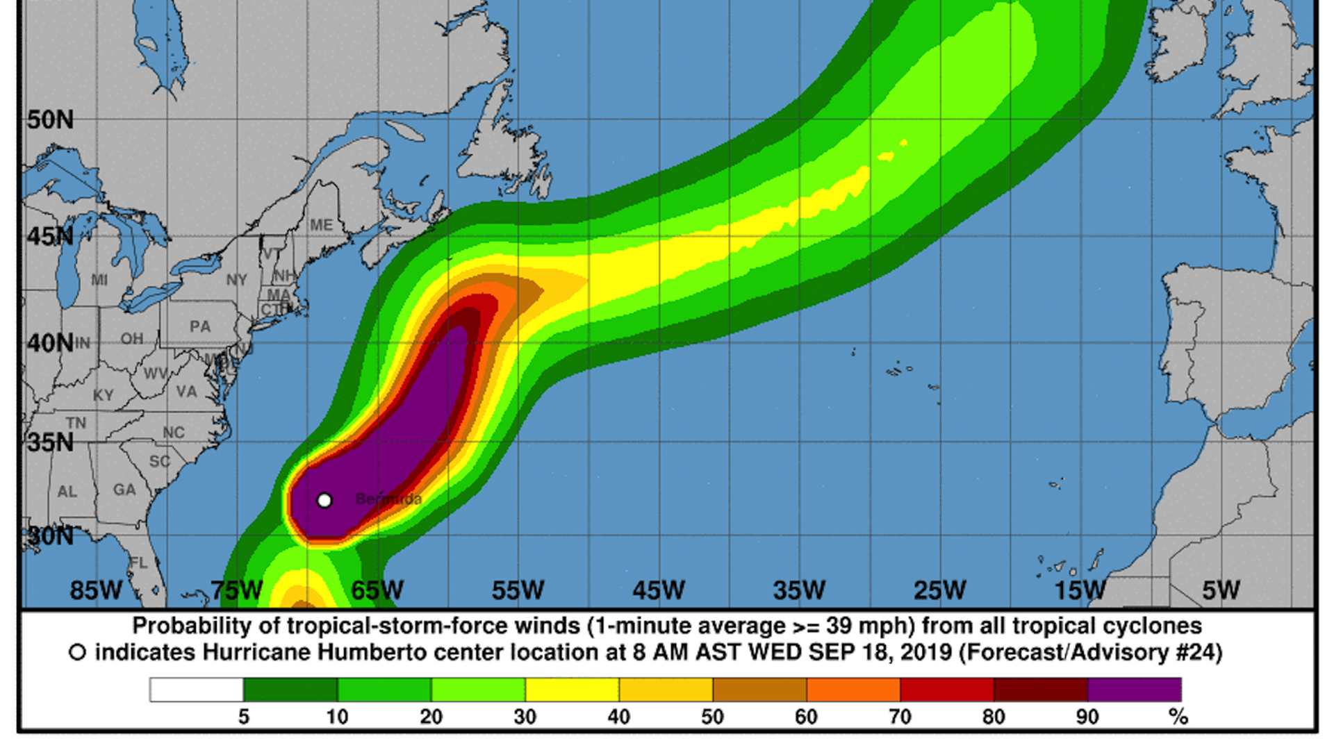map of Hurricane humberto's track