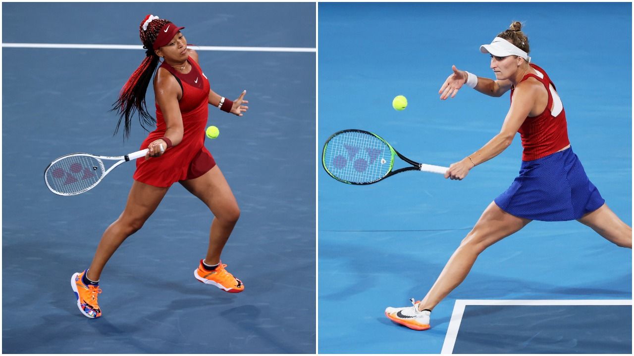 Combined images of Osaka and Vondrousova in action during their round three Tokyo Olympic Games match.