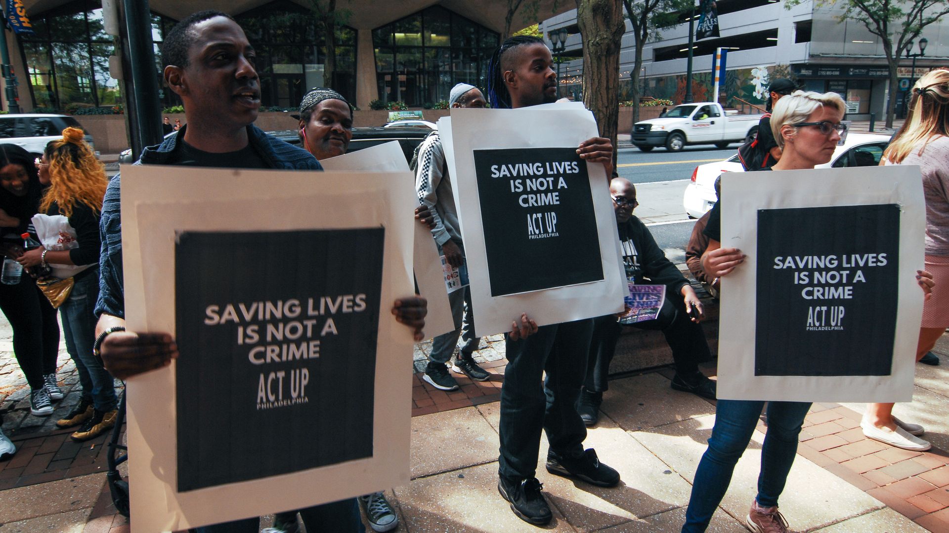 People advocating for the safe injection site in Philadelphia.