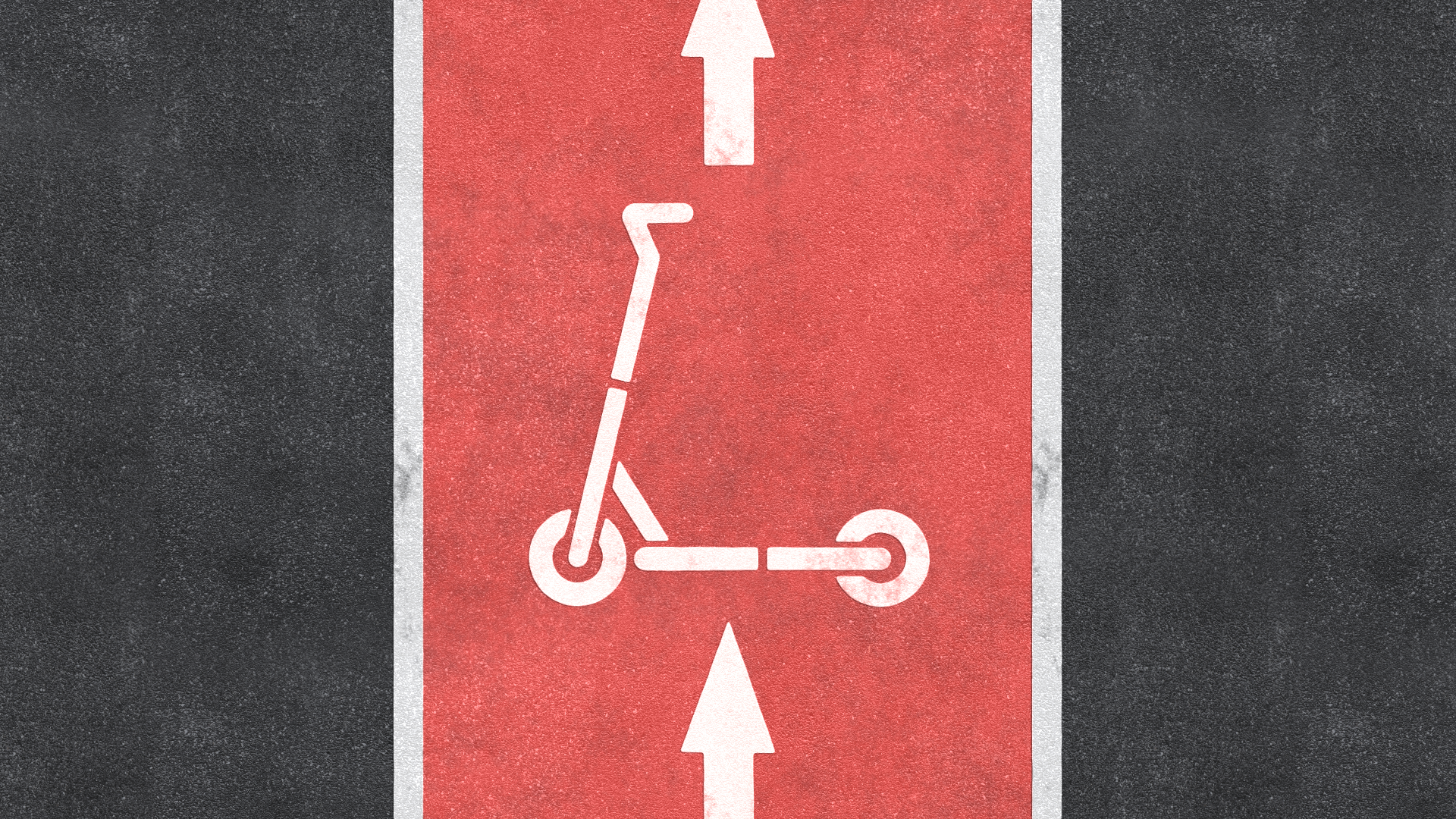 Illustration of a bike lane painted red with a scooter sign on it. 