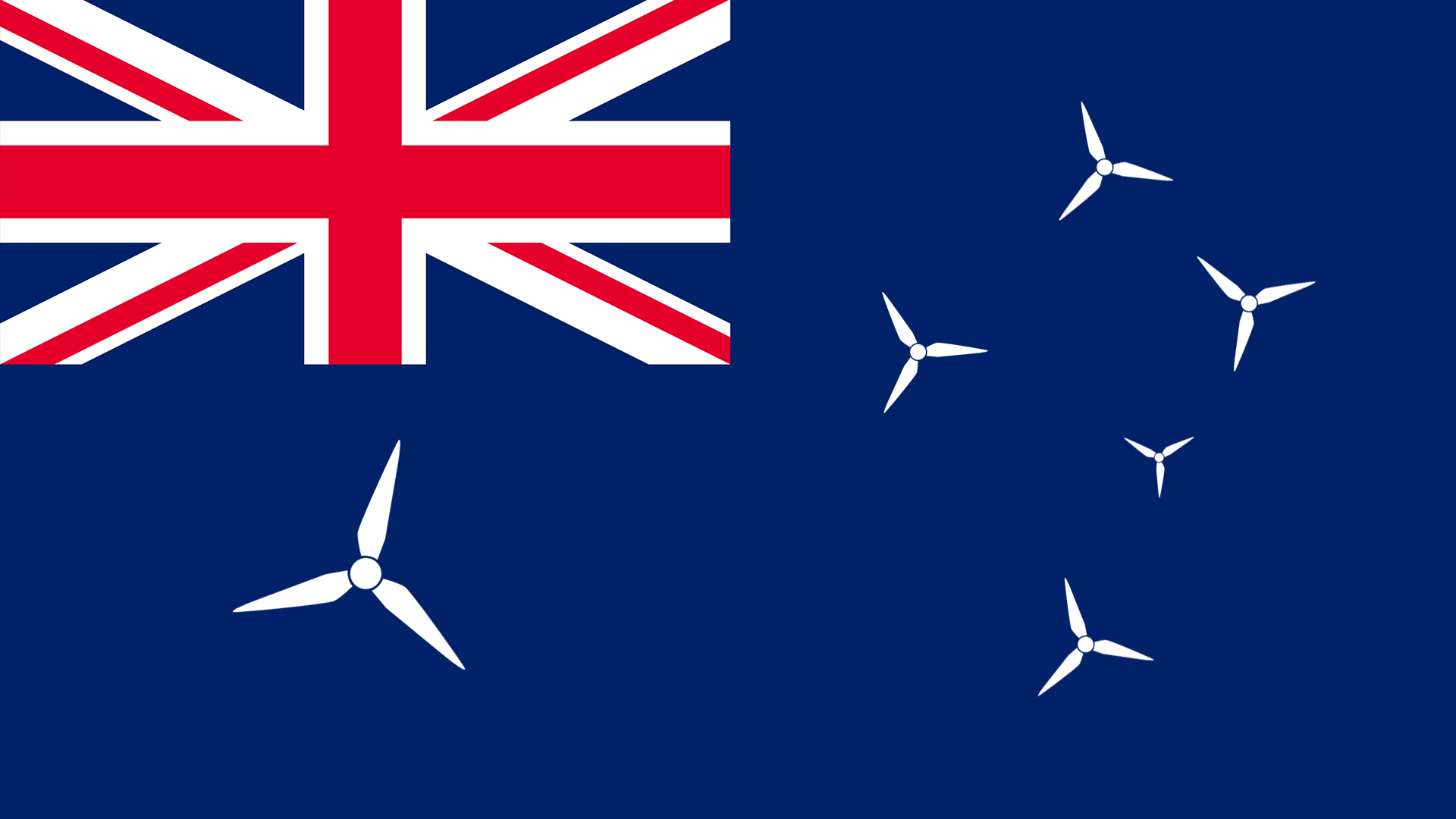 Illustration of the Australian flag with wind turbines instead of stars