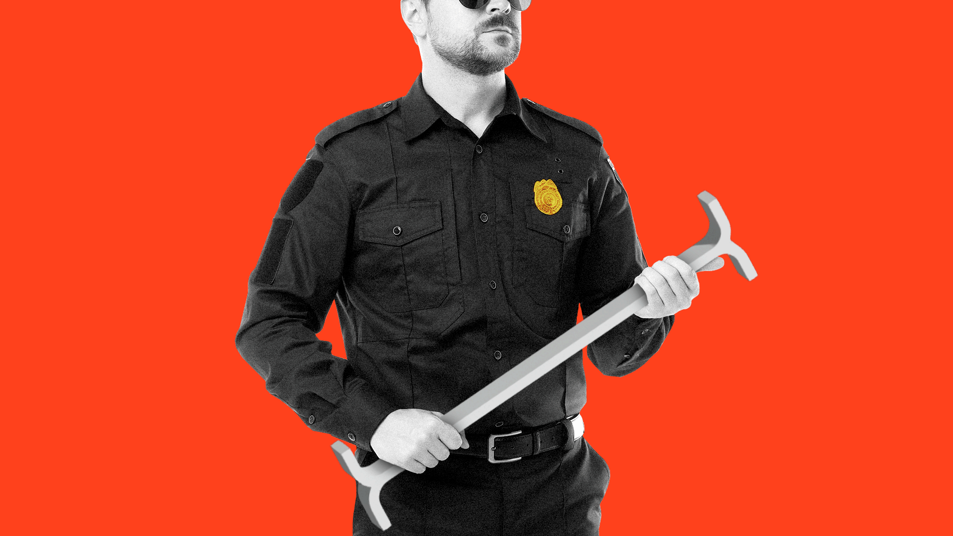 Animated illustration of a police officer holding a blinking cursor as if it were a baton.