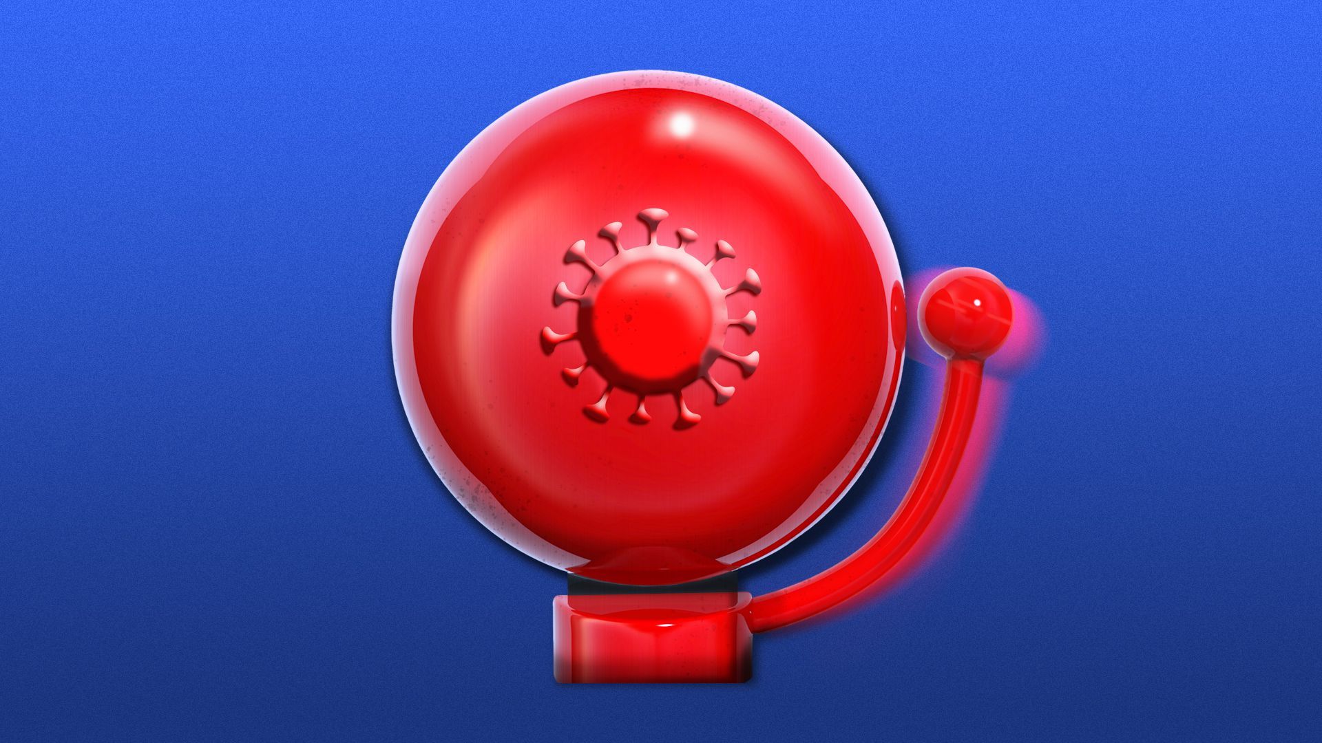 Illustration of a red alarm bell with a covid virus cell in the center