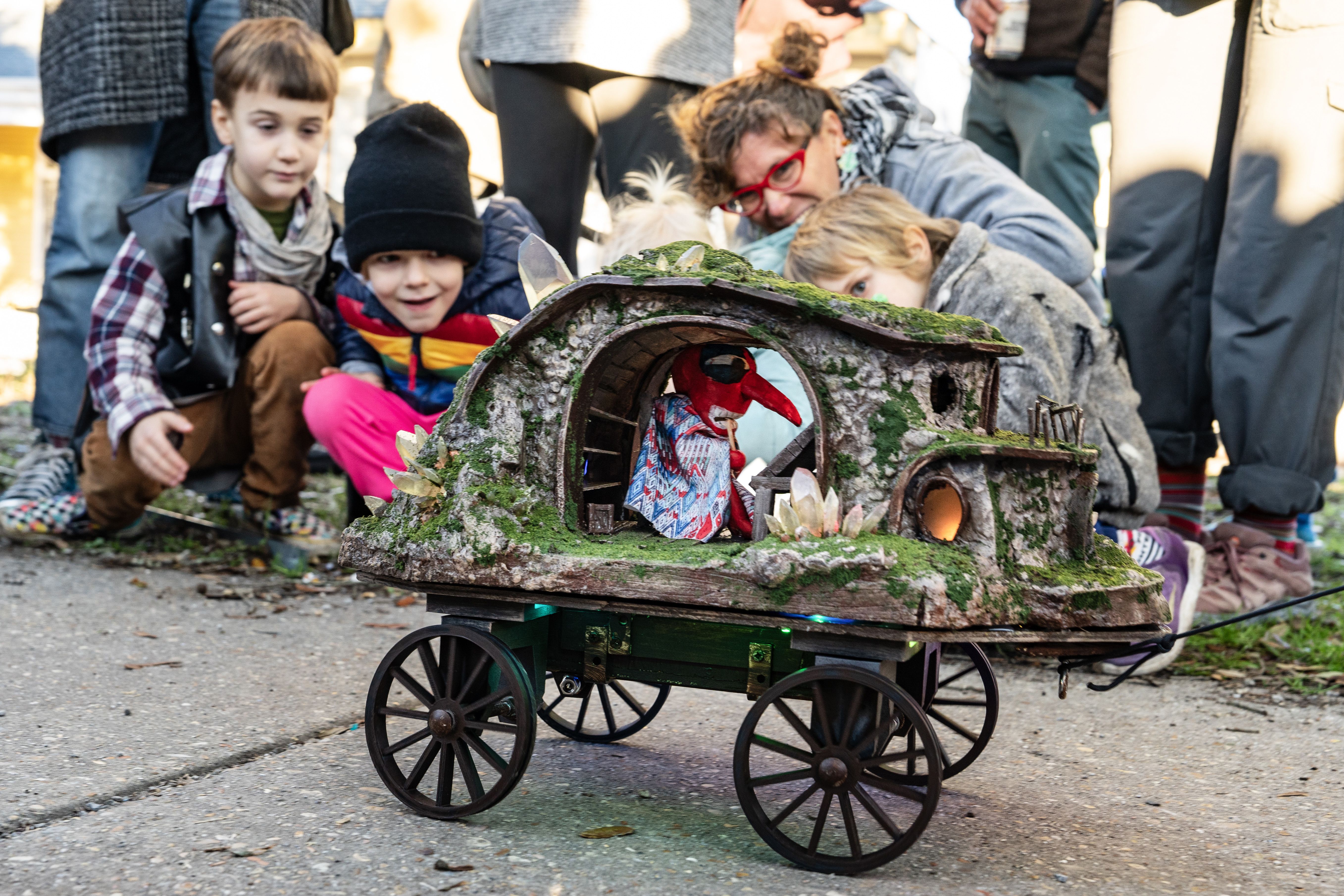 Photo shows a mini float at the 'tit Rex parade.