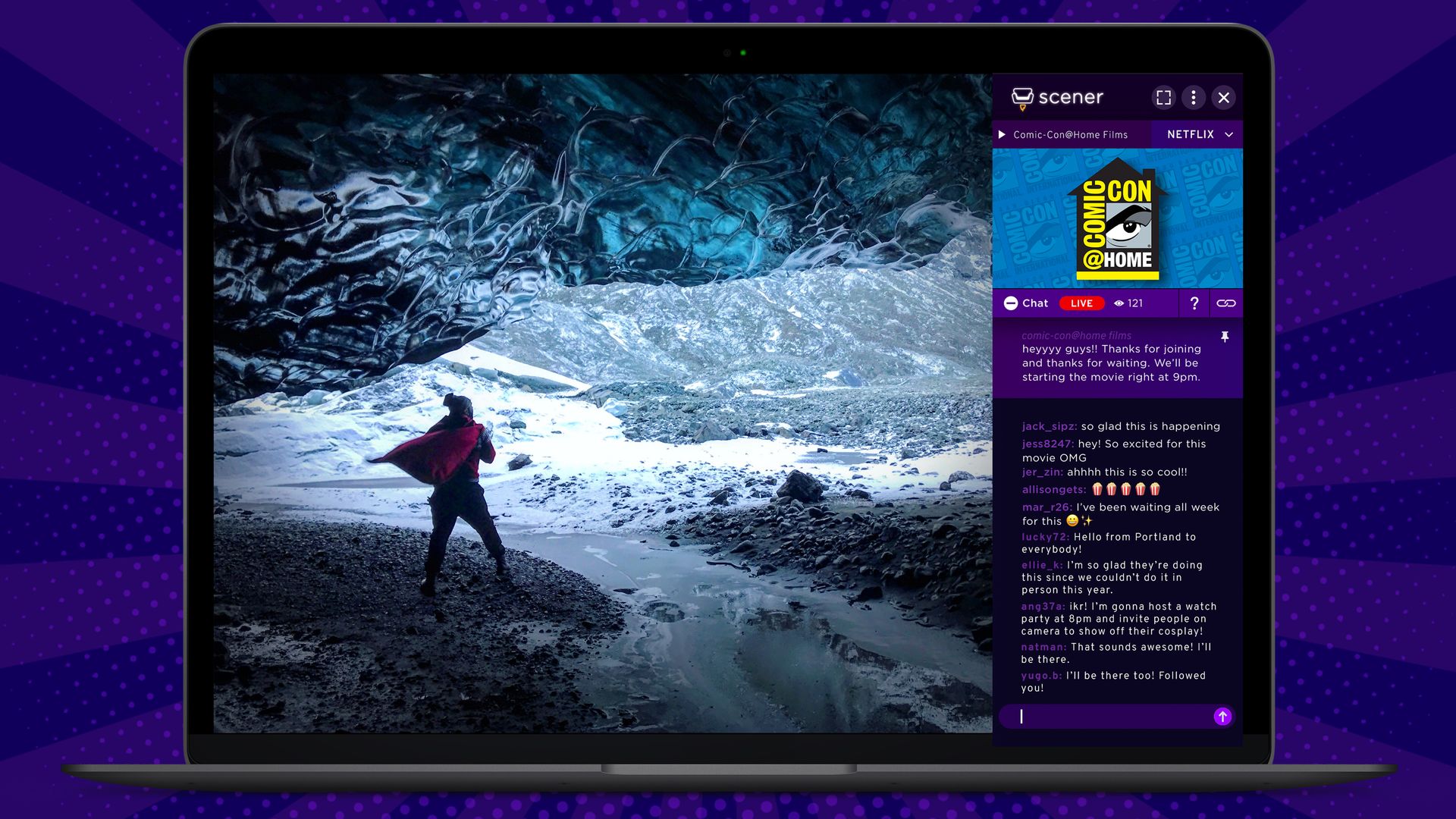 A rendering of the Scener experience for San Diego Comic Con as seen on a laptop.