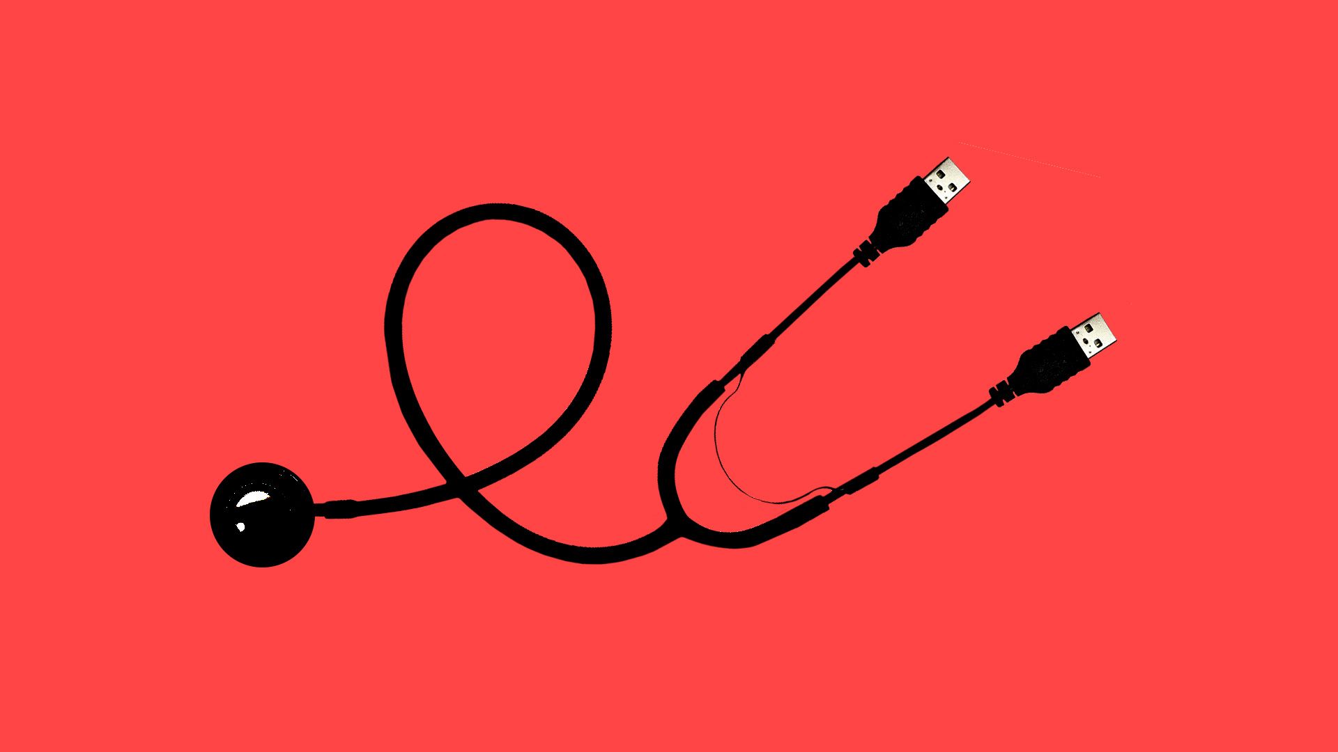 Stethoscope turning into computer cords.