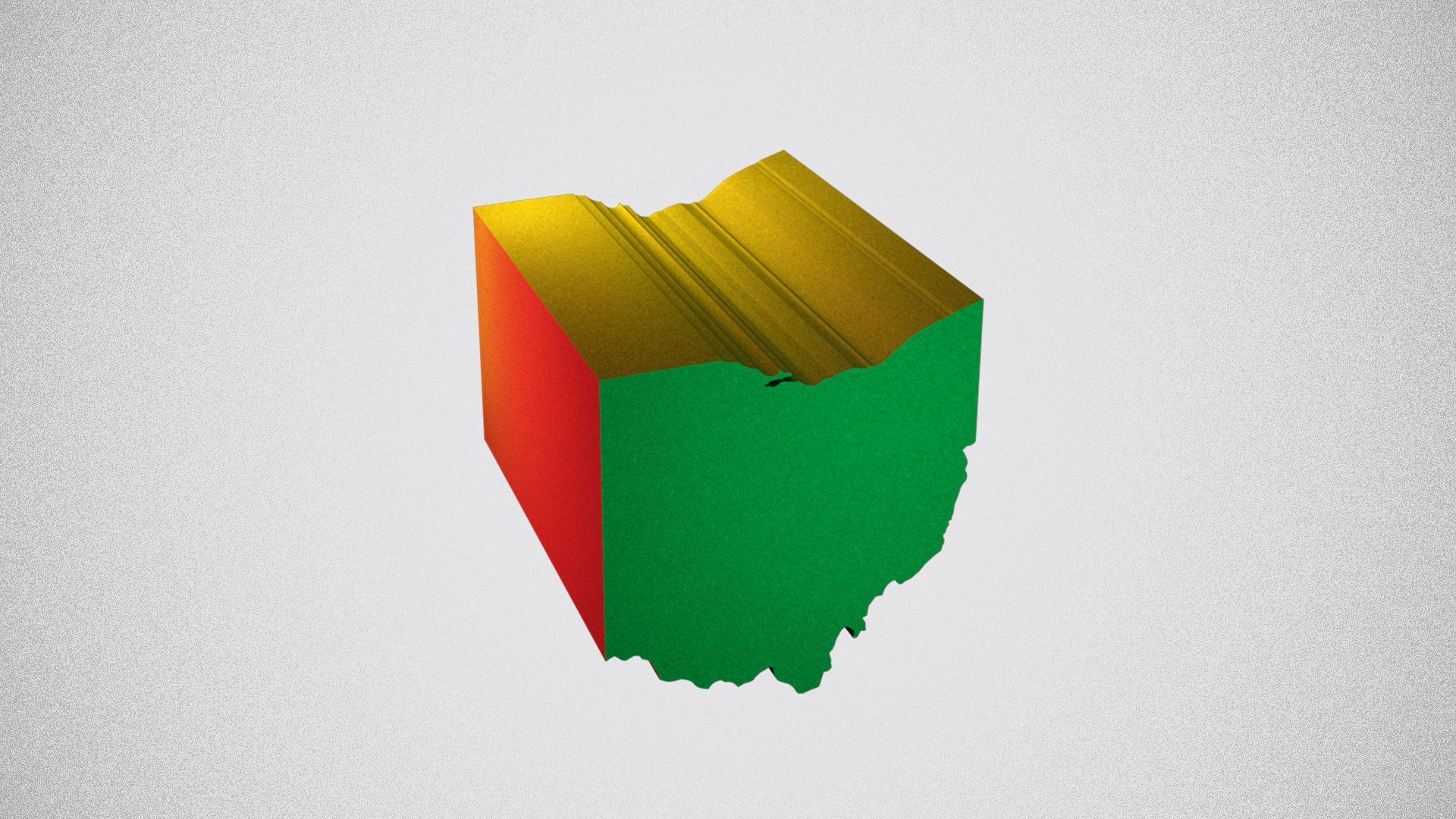 Illustration of the state of Ohio lit by red, green and yellow lights.