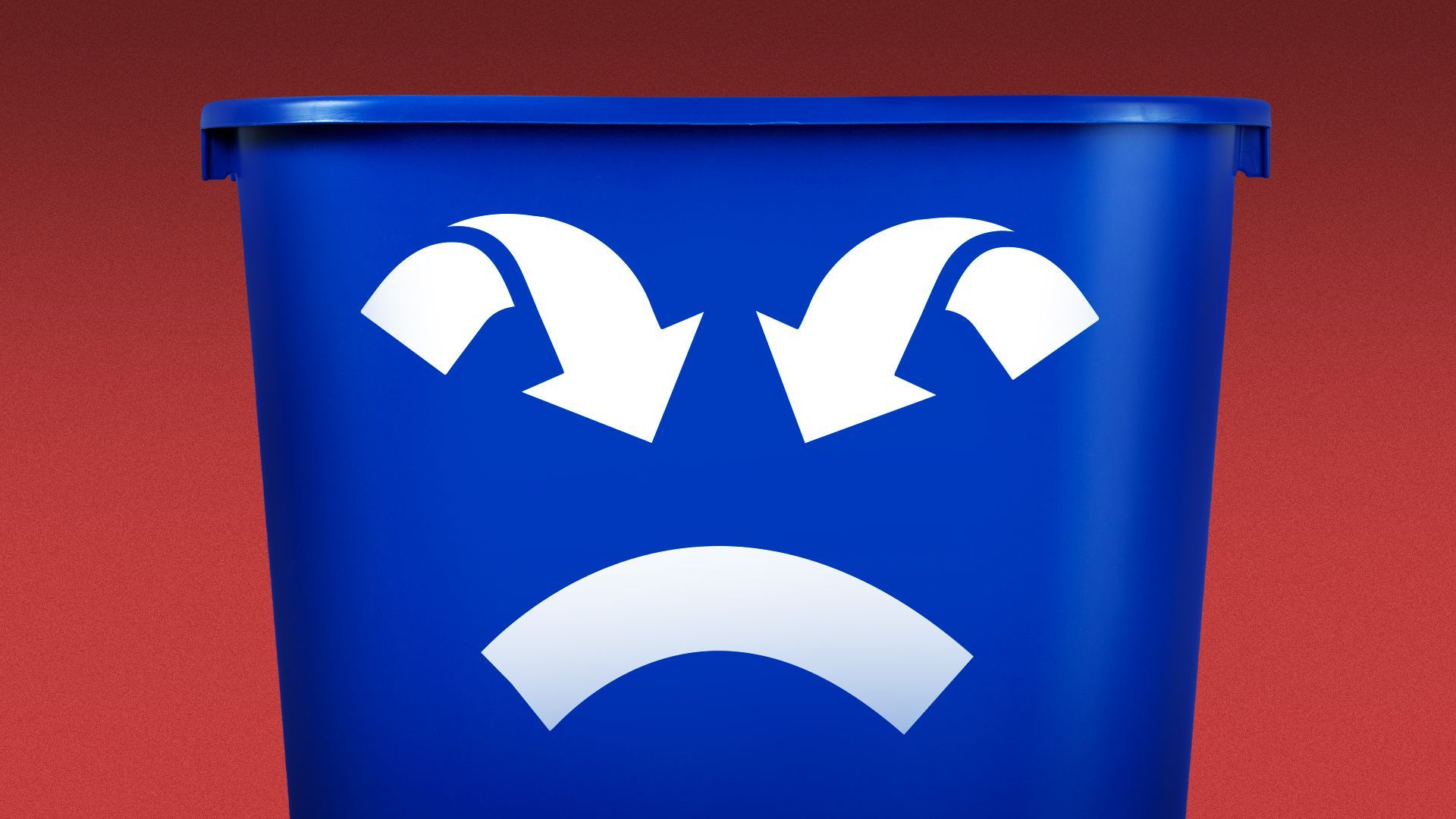 Illustration of a recycling bin with an angry face.