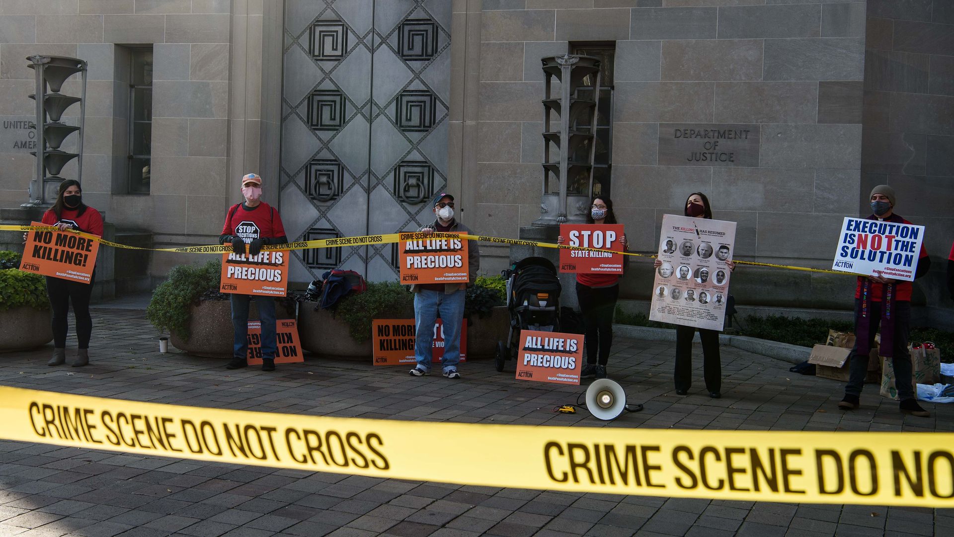 Demonstrators protest federal executions of death row inmates, in front of the Justice Department in Washington, D.C., in December. 