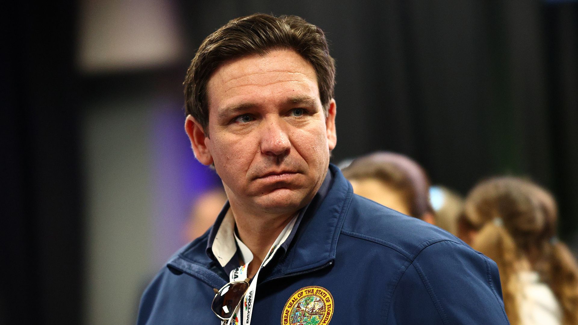  Florida Governor Ron DeSantis attends the drivers meeting prior to the NASCAR Cup Series Daytona 500 at Daytona International Speedway on February 19, 2024 in Daytona Beach, Florida. 