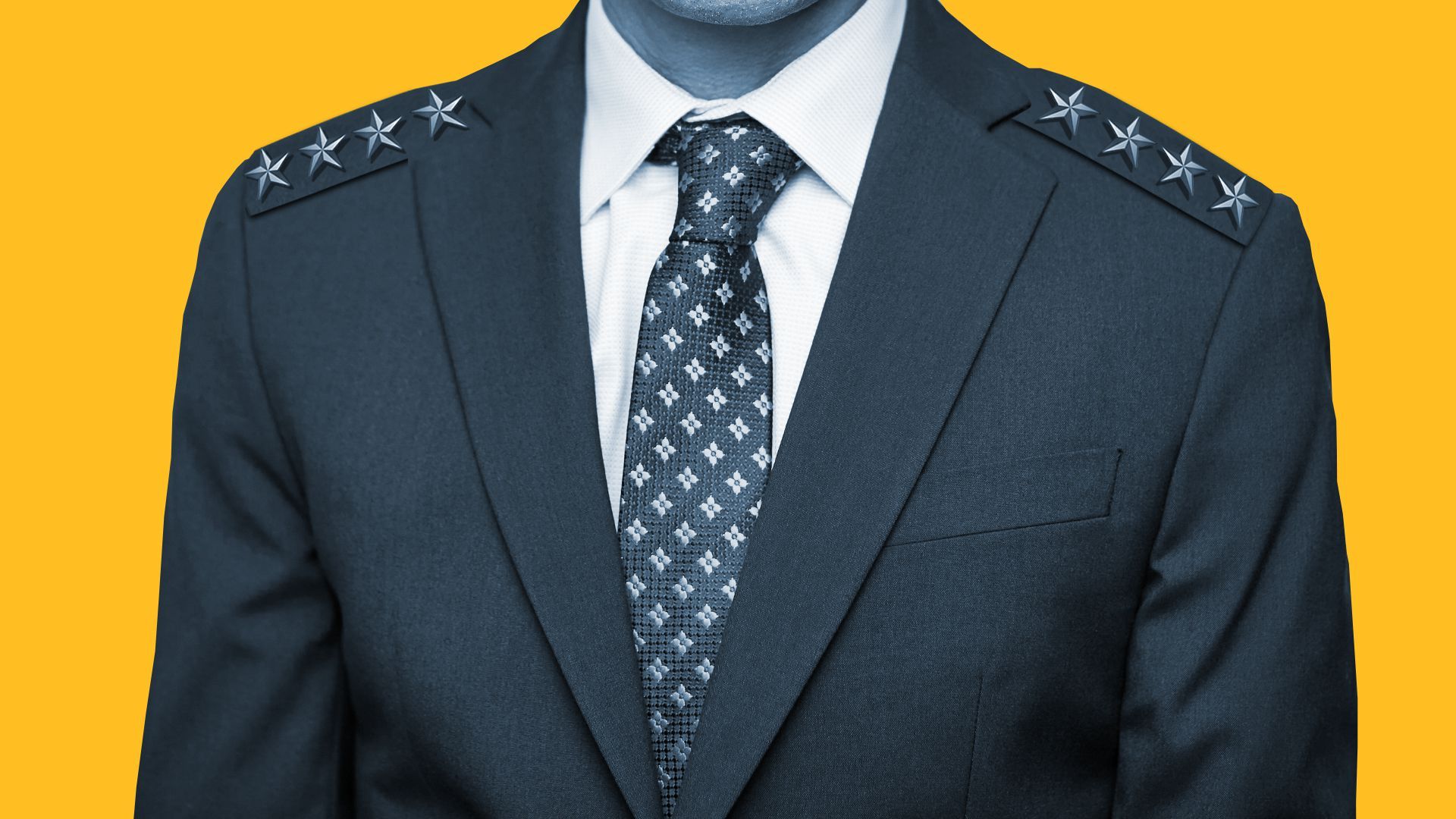 Illustration of a suited CEO with military stars on their shoulders
