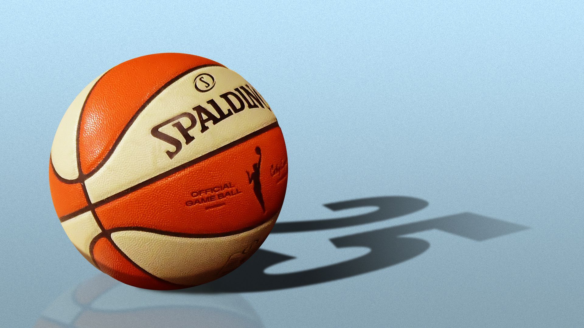 Illustration of a WNBA basketball casting a shadow that reads 