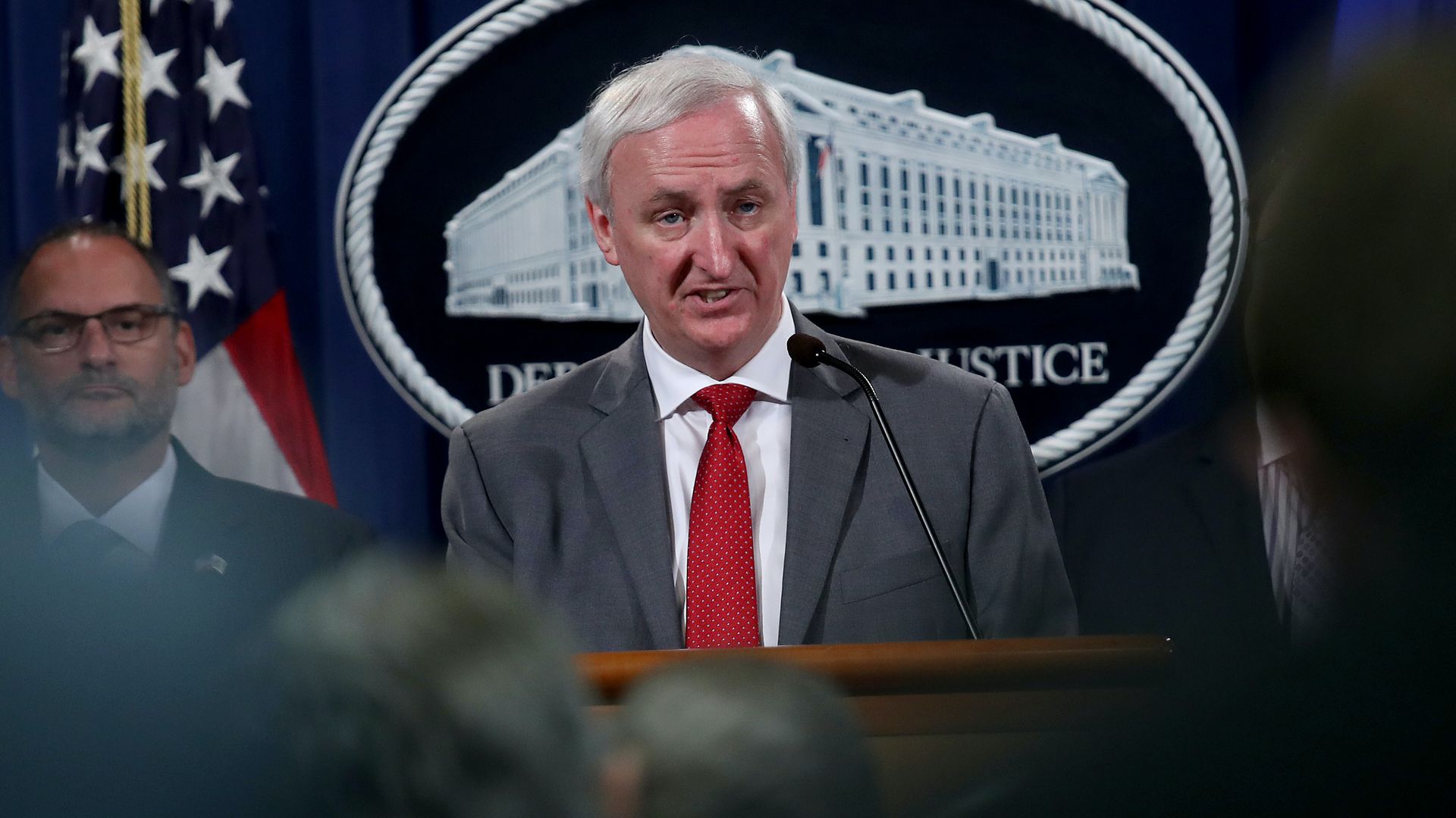 Deputy Attorney General Jeffrey Rosen speaks during a press conference 