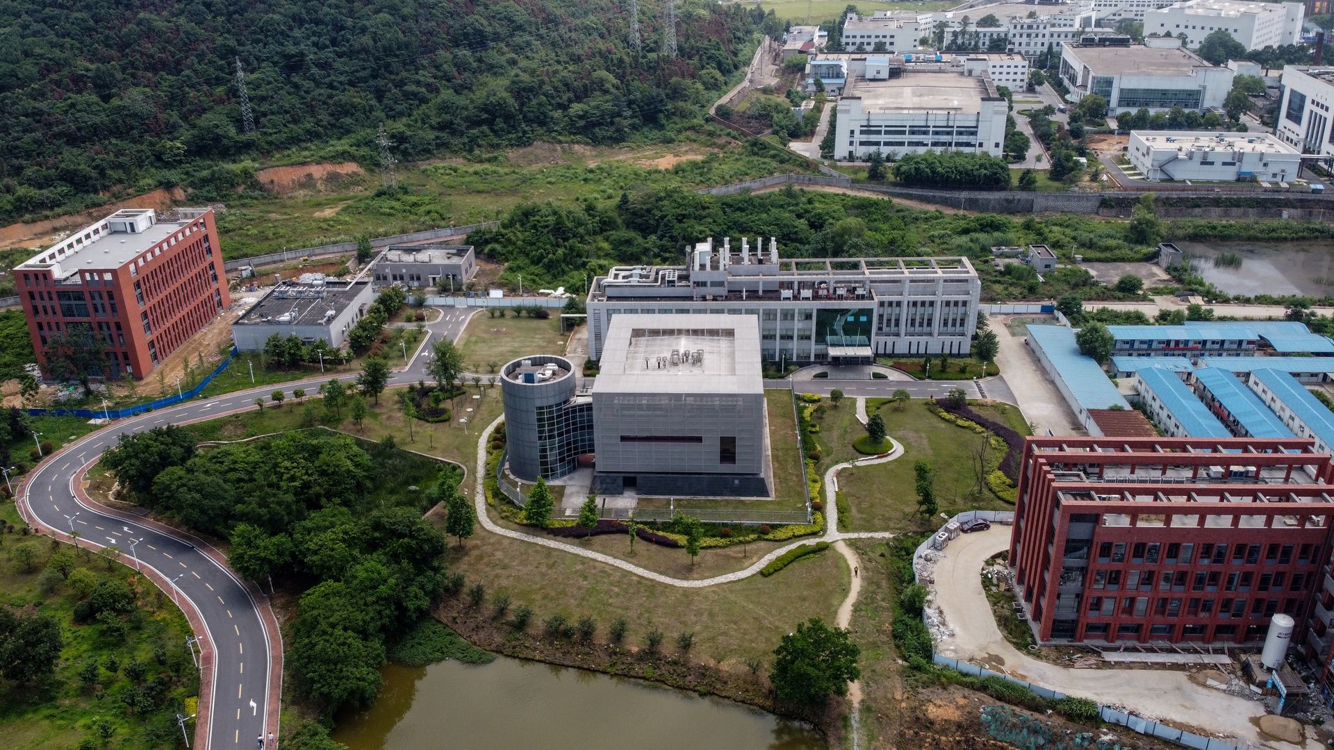 This aerial view shows the P4 laboratory (C) on the campus of the Wuhan Institute of Virology in Wuhan in China.