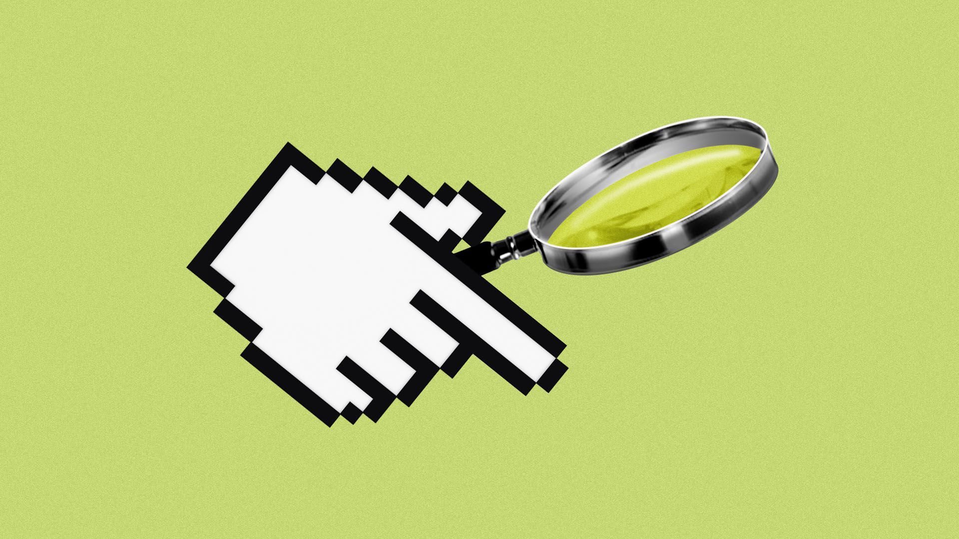 An illustration of a cursor hand holding a magnifying glass