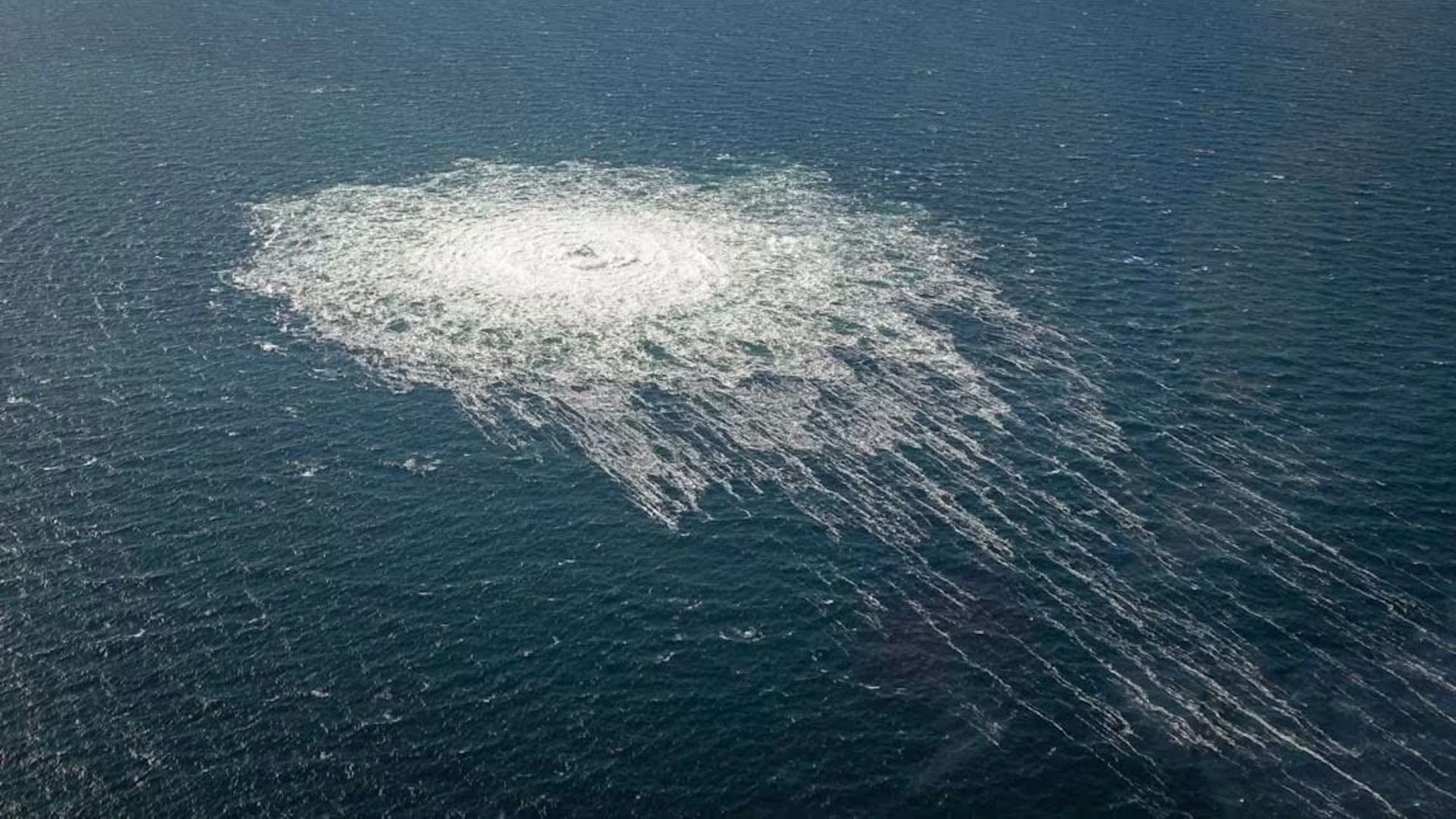 The gas leaking at Nord Stream 2 seen from a Danish F-16 interceptor in September.