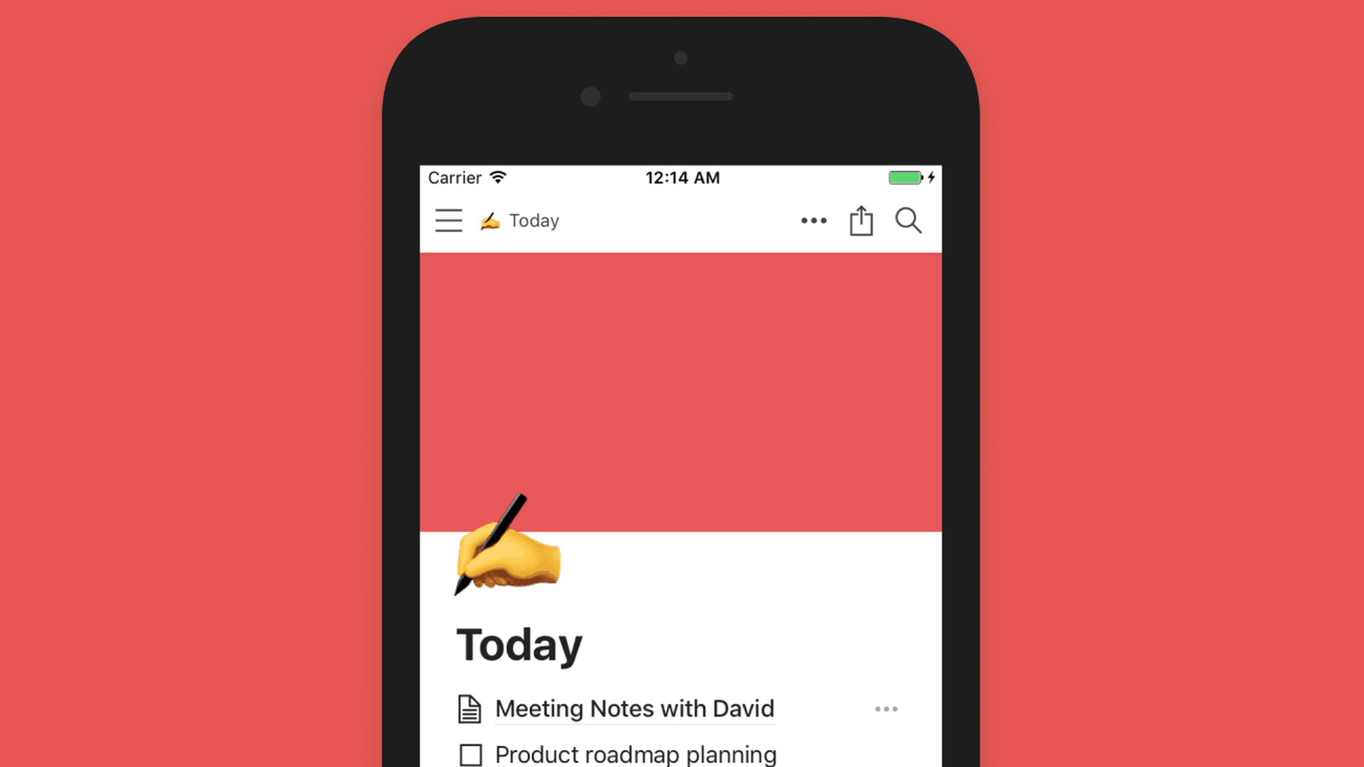 Photo of iPhone with Notion note-taking app loaded open with a checklist.