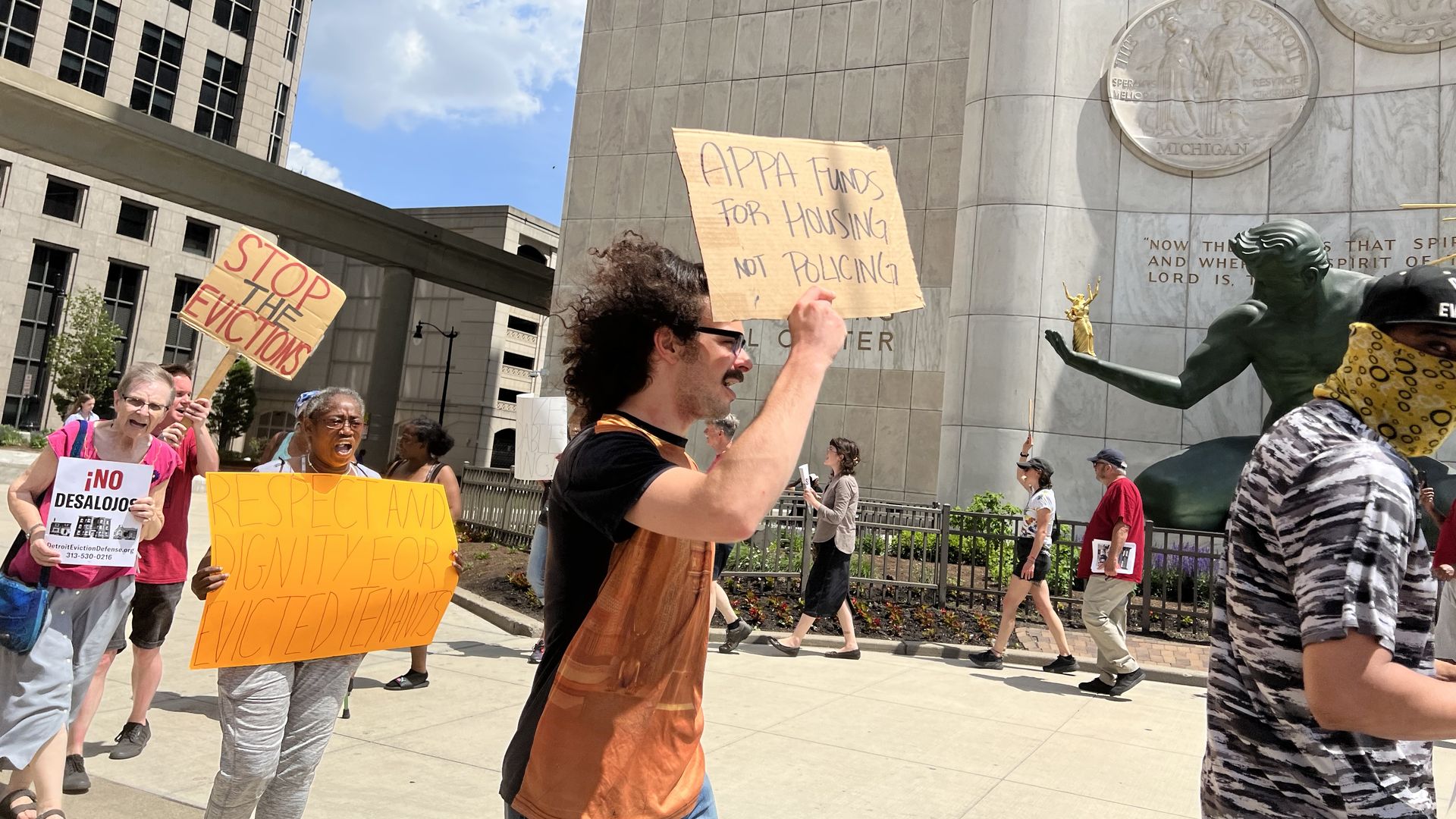 Renters advocates demonstrate at Spirit Plaza