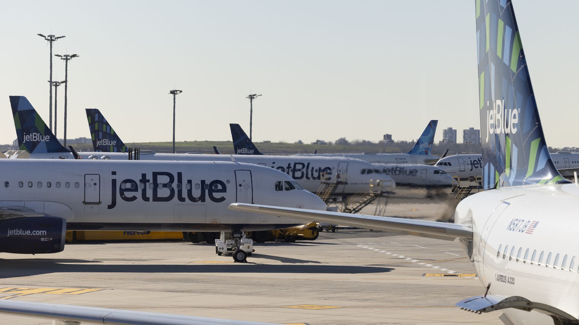 JetBlue aircrafts at John F. Kennedy International Airport in New York in November 2021.