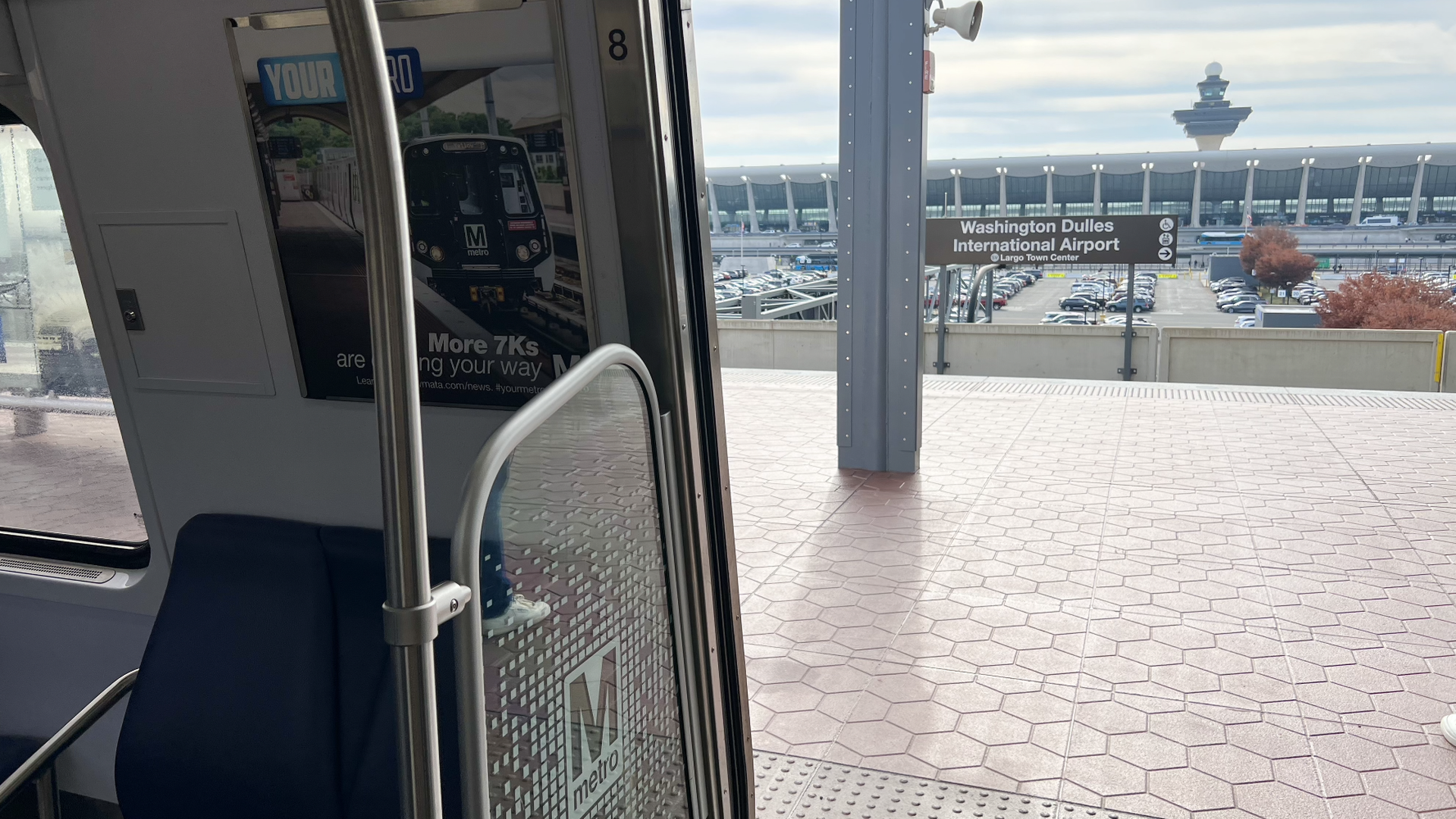 A view of Dulles Airport from inside a Metro train. 