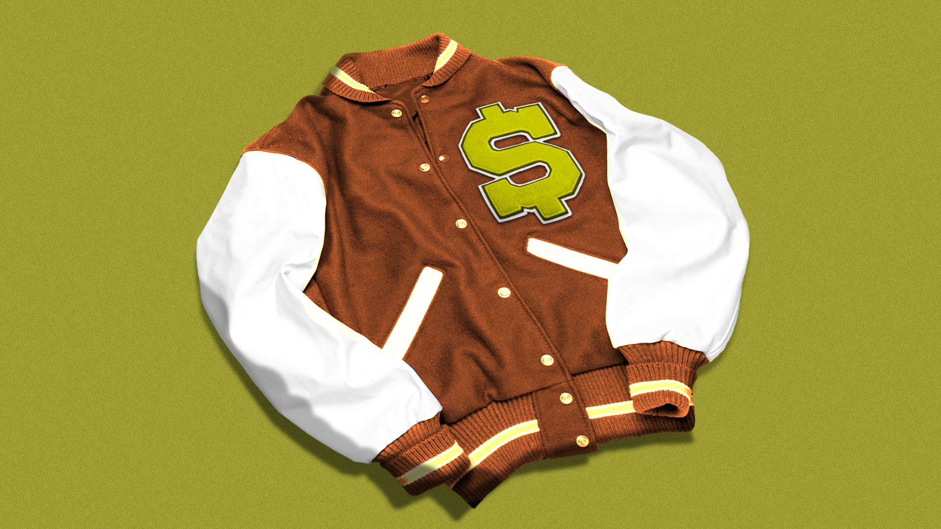 Illustration of a letterman jacket with a dollar sign on it.