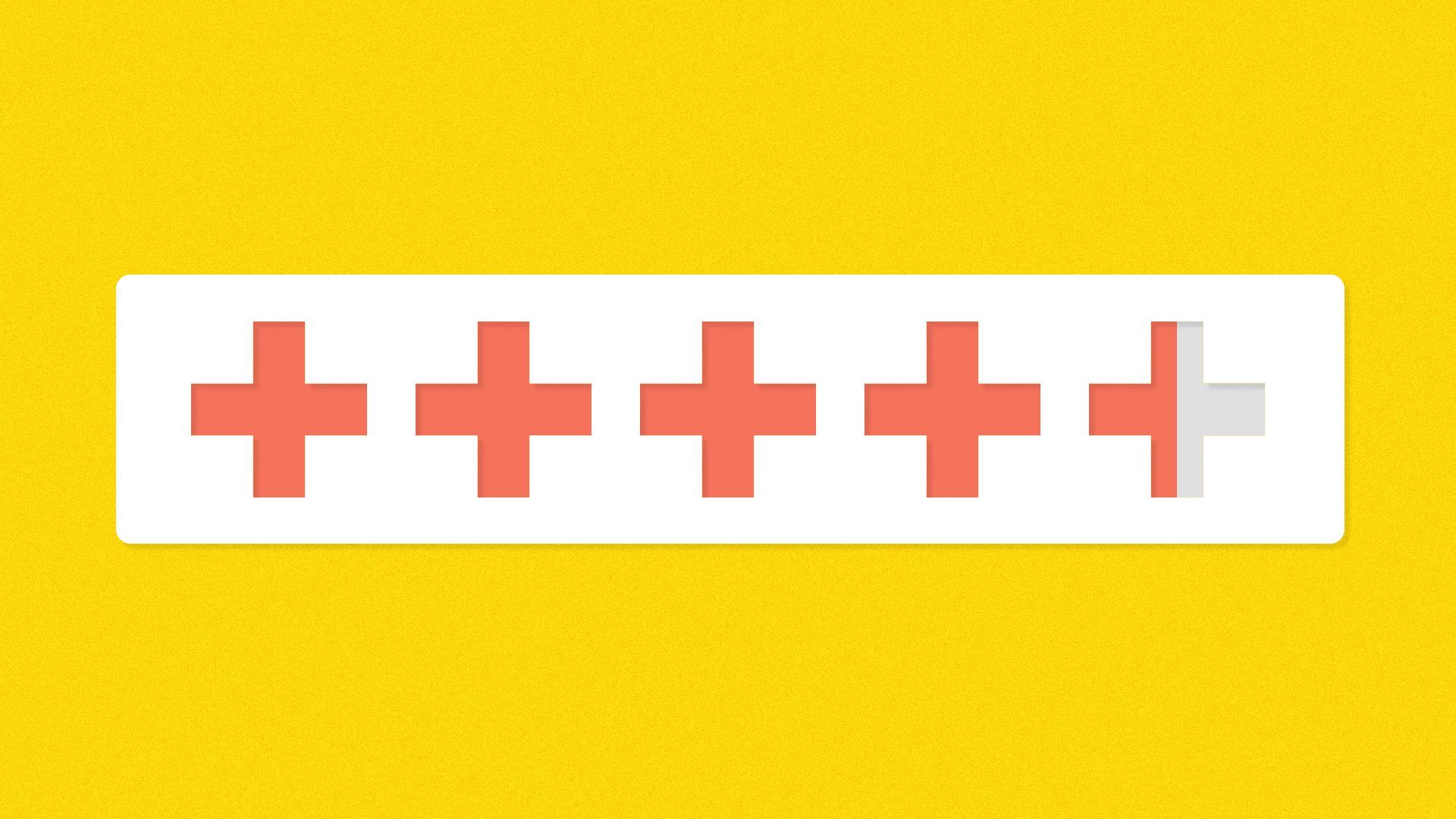 Illustration of four and a half out of five red cross symbols shaded in, indicating a positive rating.