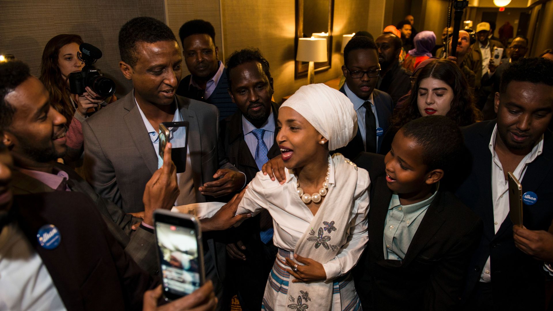 Ilhan Omar, at a campaign event in November 2016 in Minneapolis, Minnesota. Photo: Stephen Maturen/AFP/Getty Images