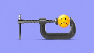 Illustration of a vise squeezing a wrinkled rolling back smiley face