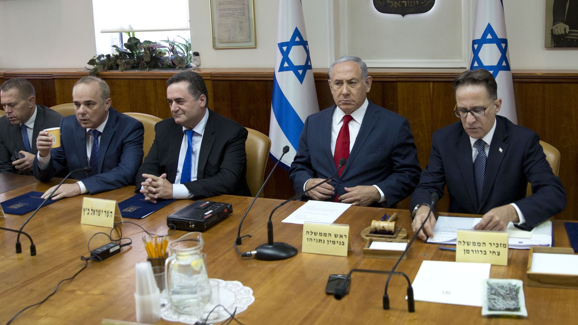 Israeli Prime Minister Benjamin Netanyahu attends the weekly cabinet meeting.