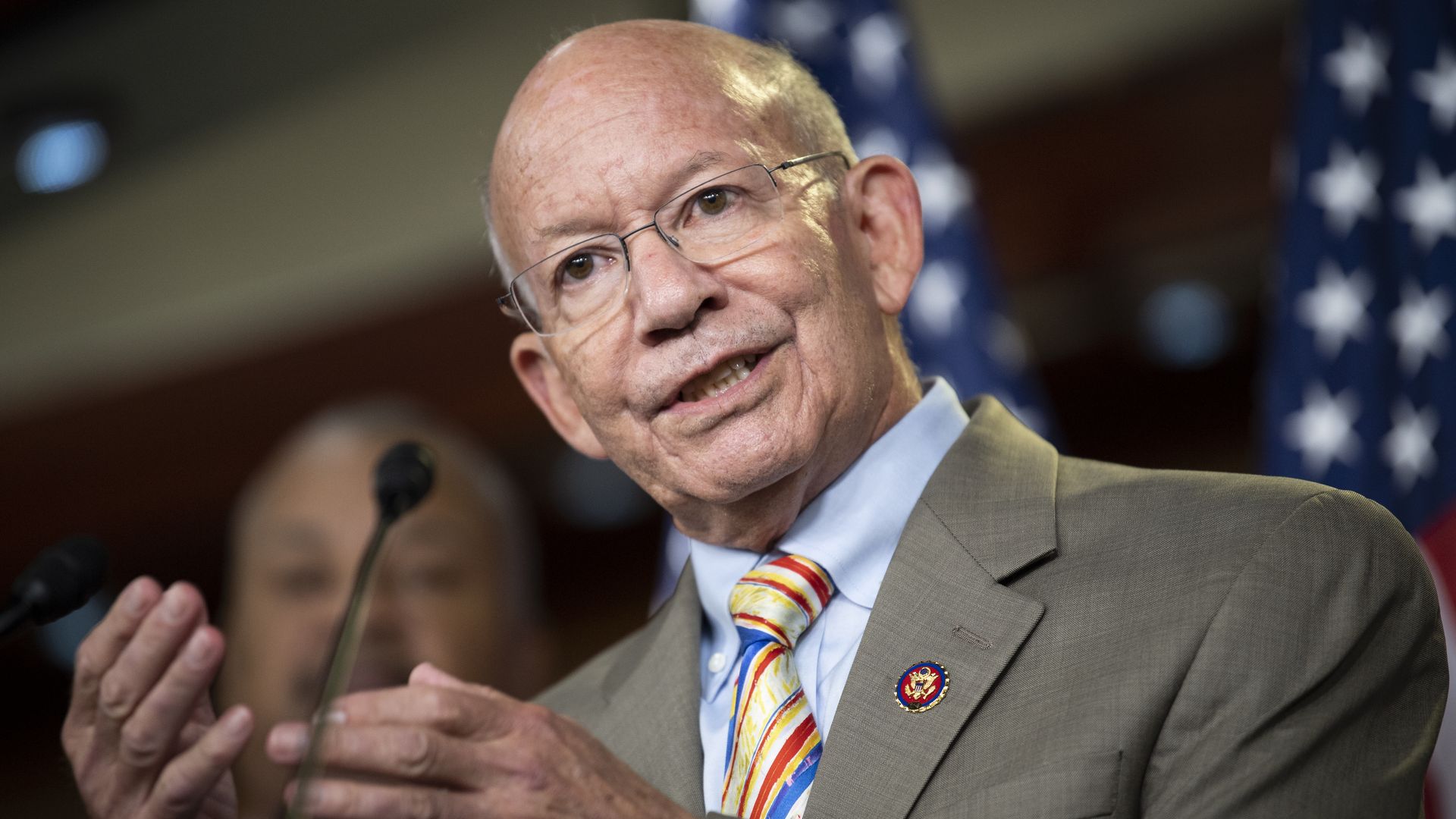 Rep. Peter DeFazio is seen speaking during a news conference.
