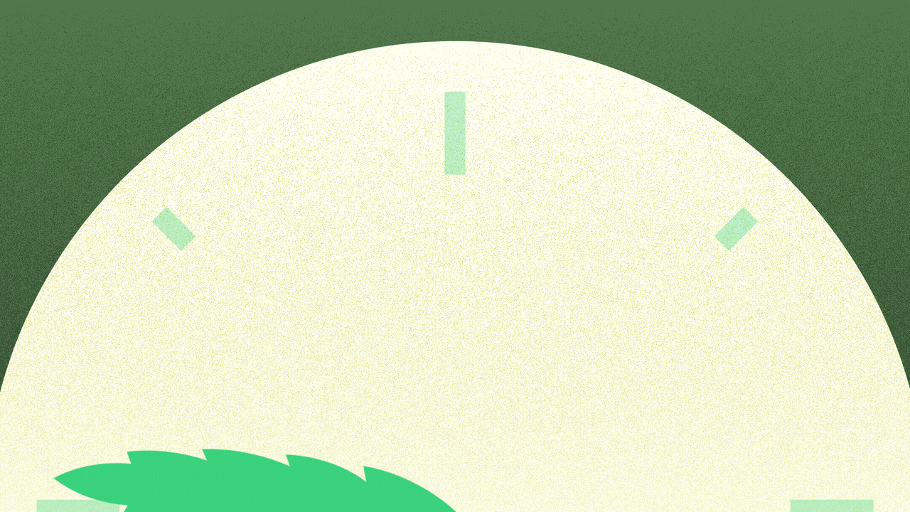 Illustration of a clock with cannabis leaves for hands.