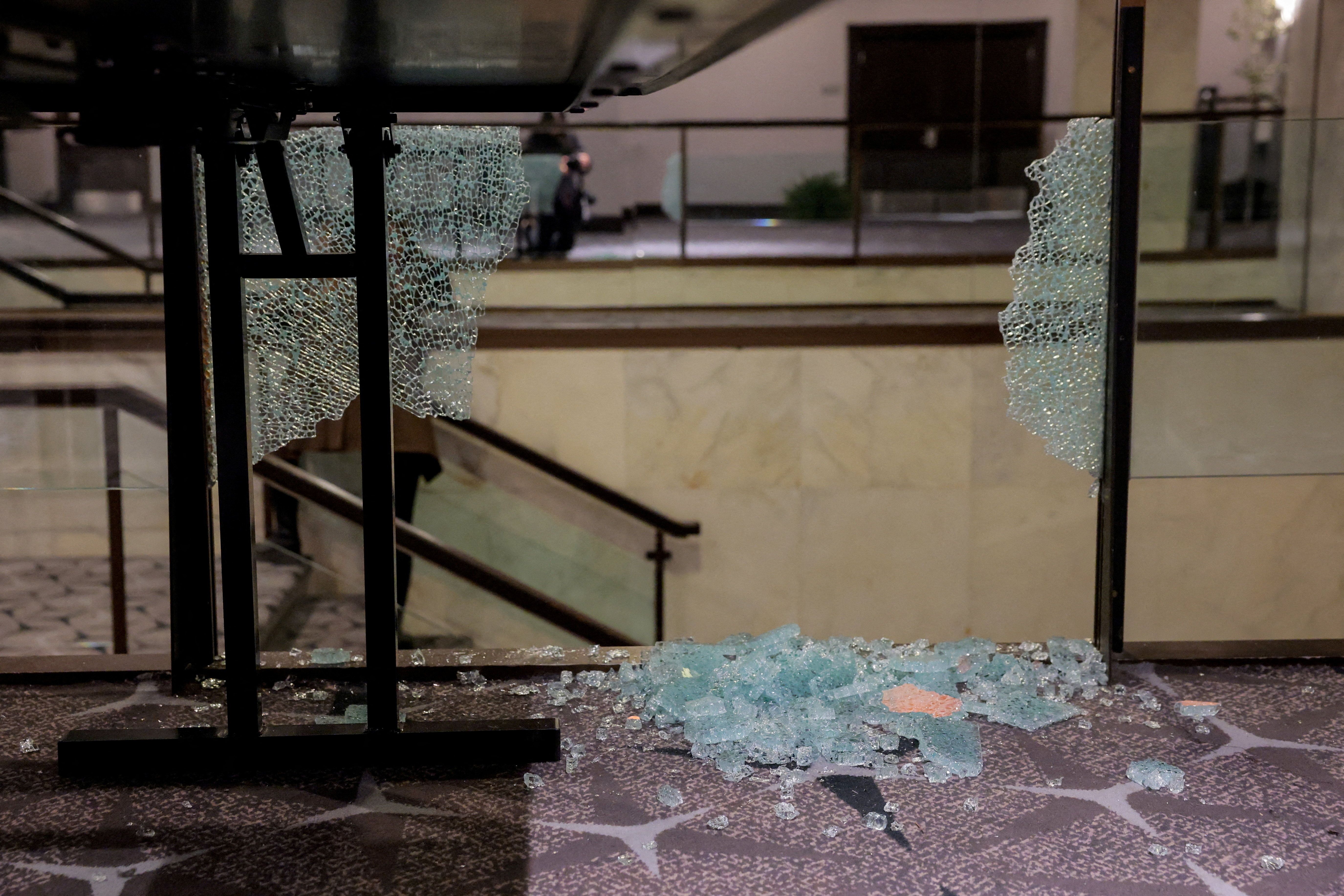 Shattered glass at the Washington Hilton.