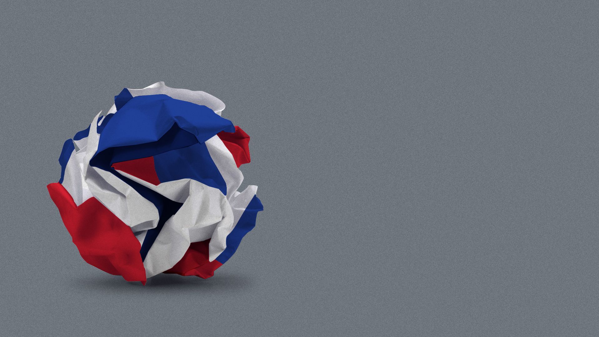 Illustration of a Russian flag crumpled up into a ball.  