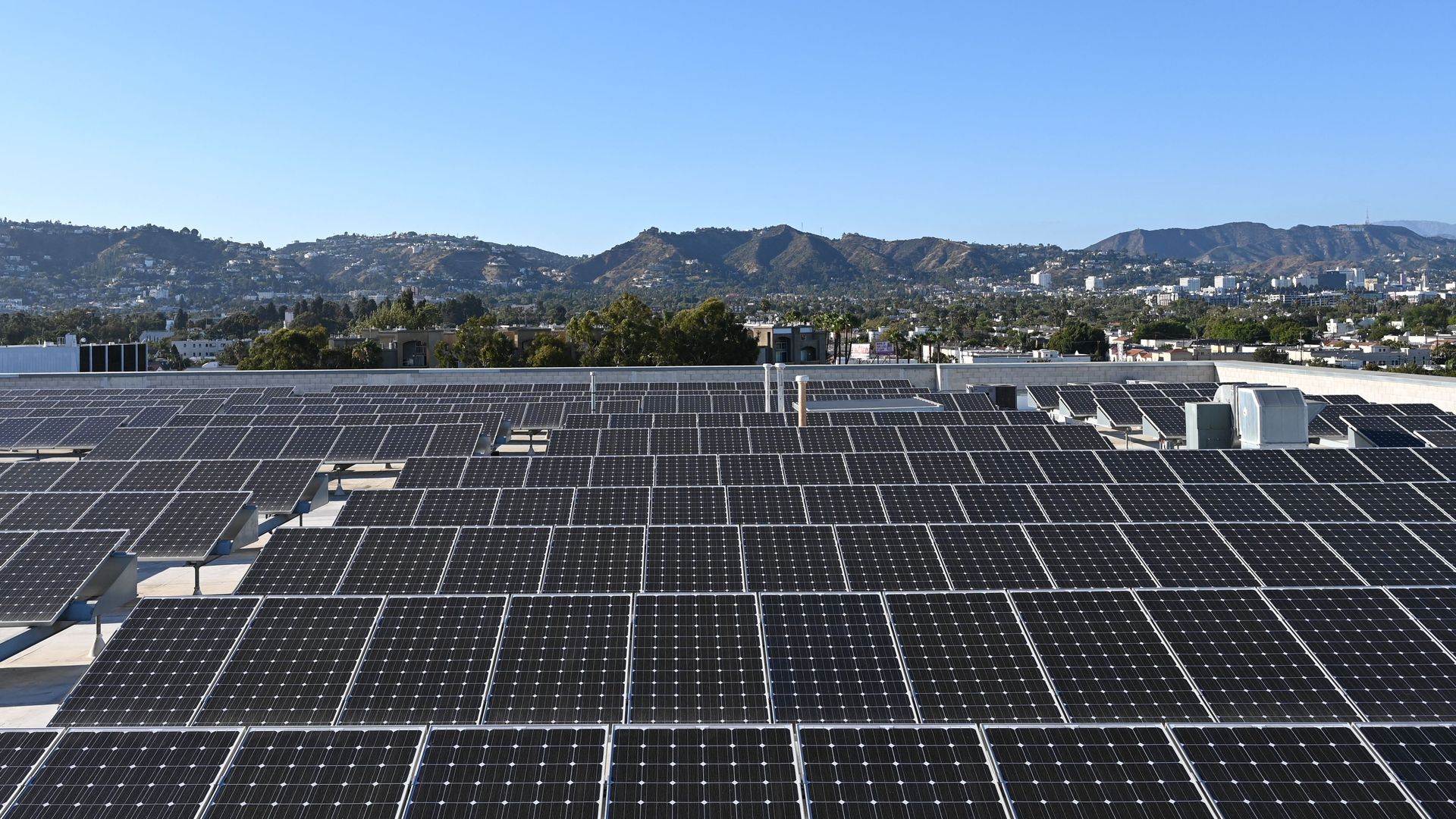Solar panels atop a building