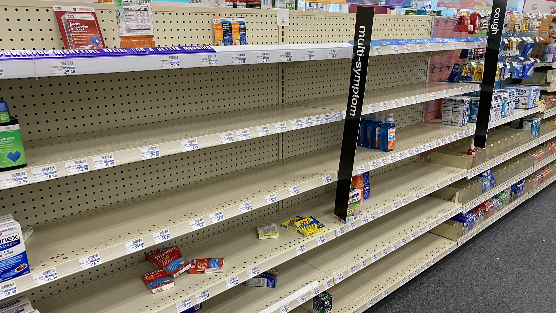 Empty shelves at a CVS